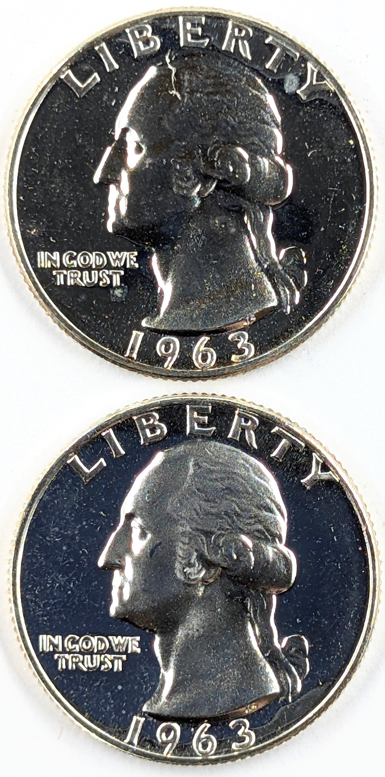 Lot of 2 Silver Washington Quarters - Both 1963 Proofs (1 of 2)