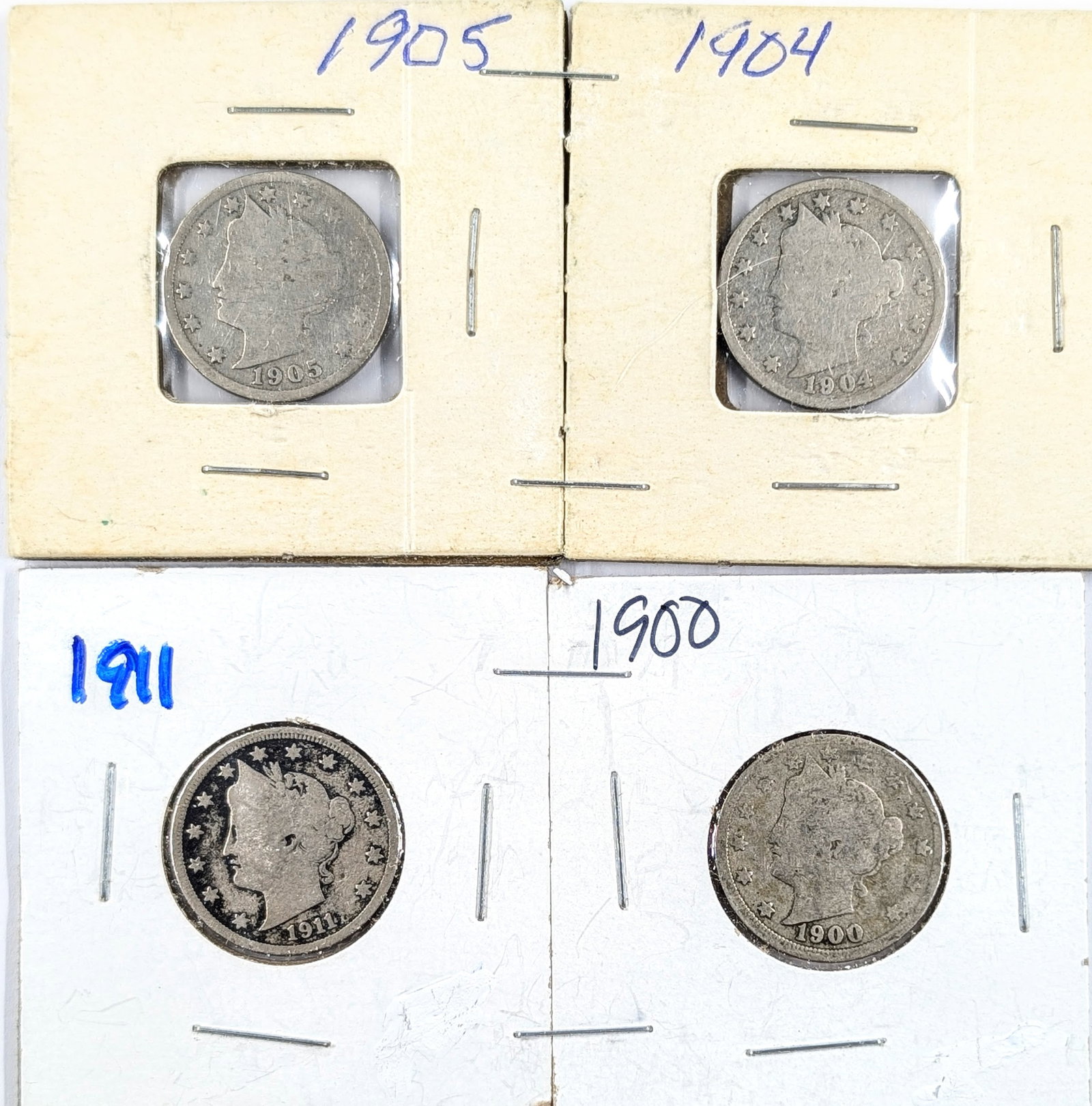 Lot of 4 Liberty V Nickels - 1900-1911: Coin