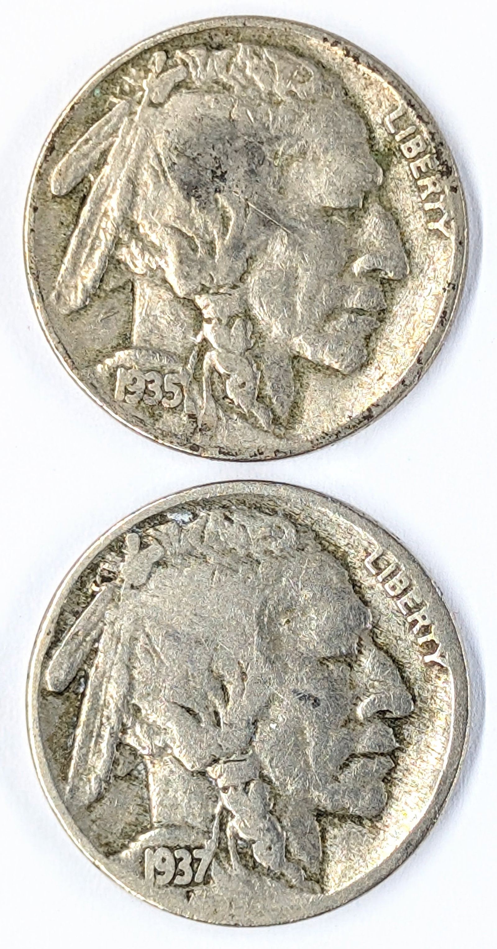 Lot of 2 Buffalo Head Nickels - 1935, 1937: Coin