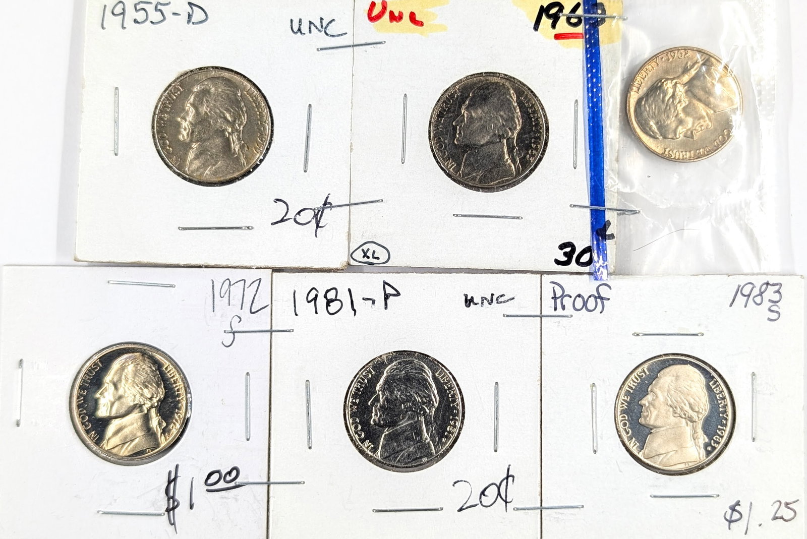 Lot of 6 Jefferson Nickels - 1955-1983 - Proof or Uncirculated: Coin