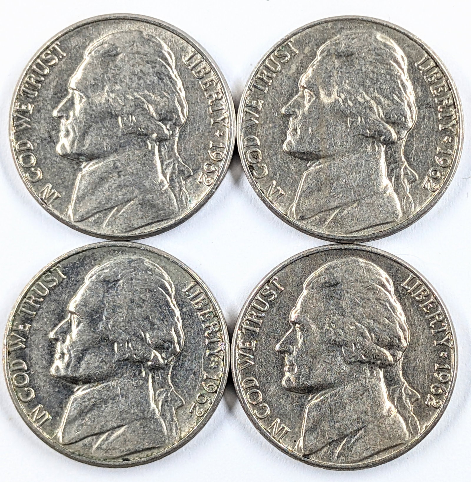 Lot of 4 Jefferson Nickels - All 1962-D Uncirculated: Coin