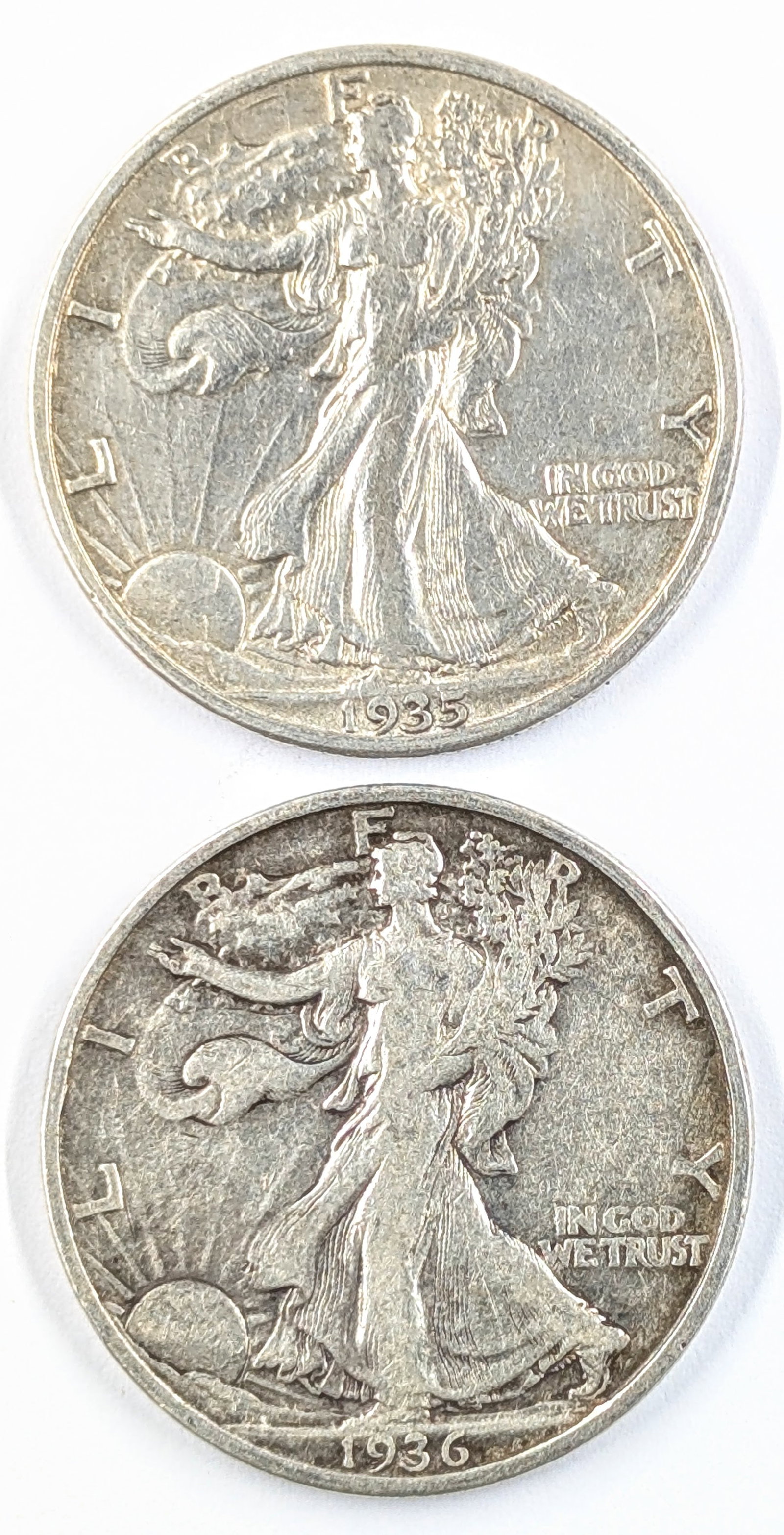 Lot of 2 Silver Walking Liberty Half Dollars - 1935-S, 1936-S: Silver