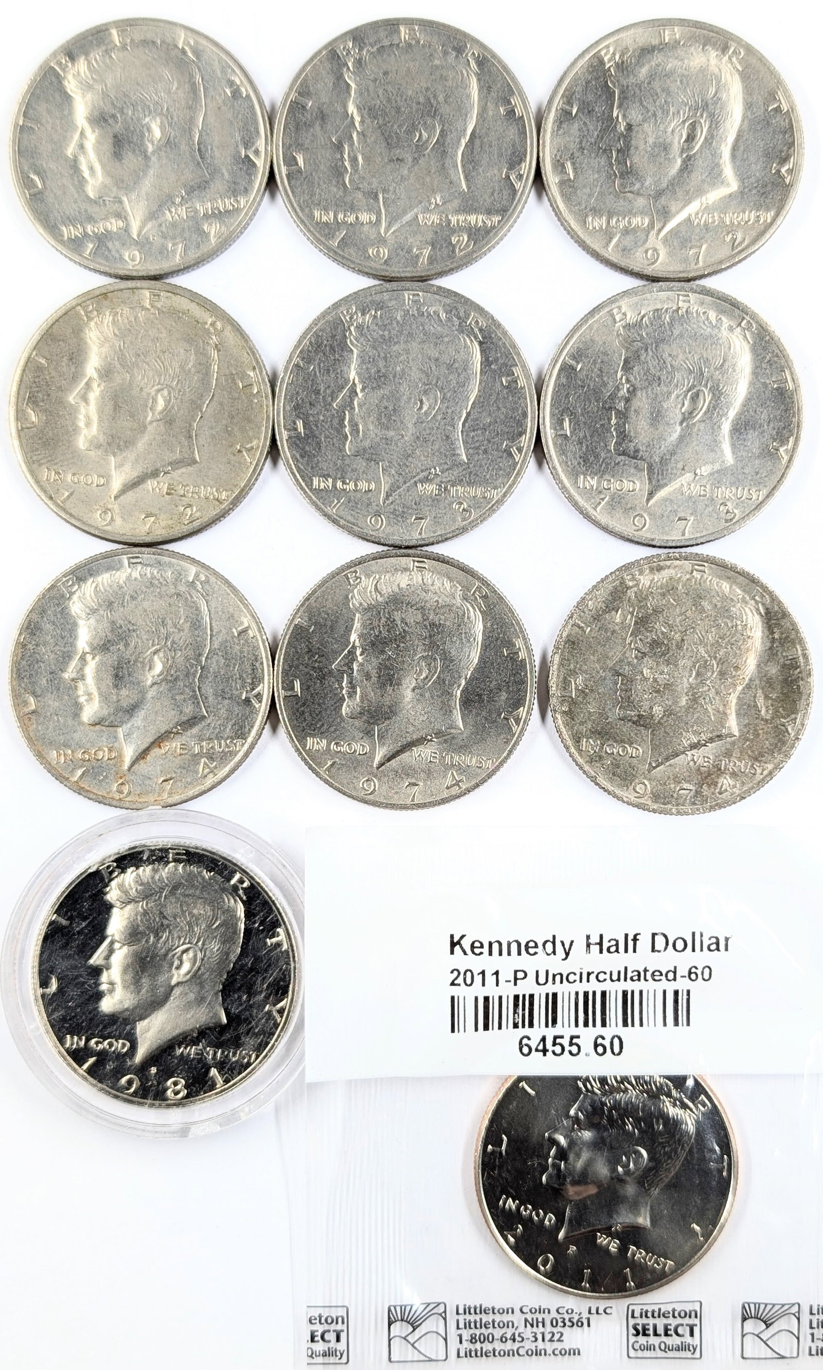 Lot of 11 John F Kennedy Half Dollars - 1972-2011 - Some Uncirculated: Coin