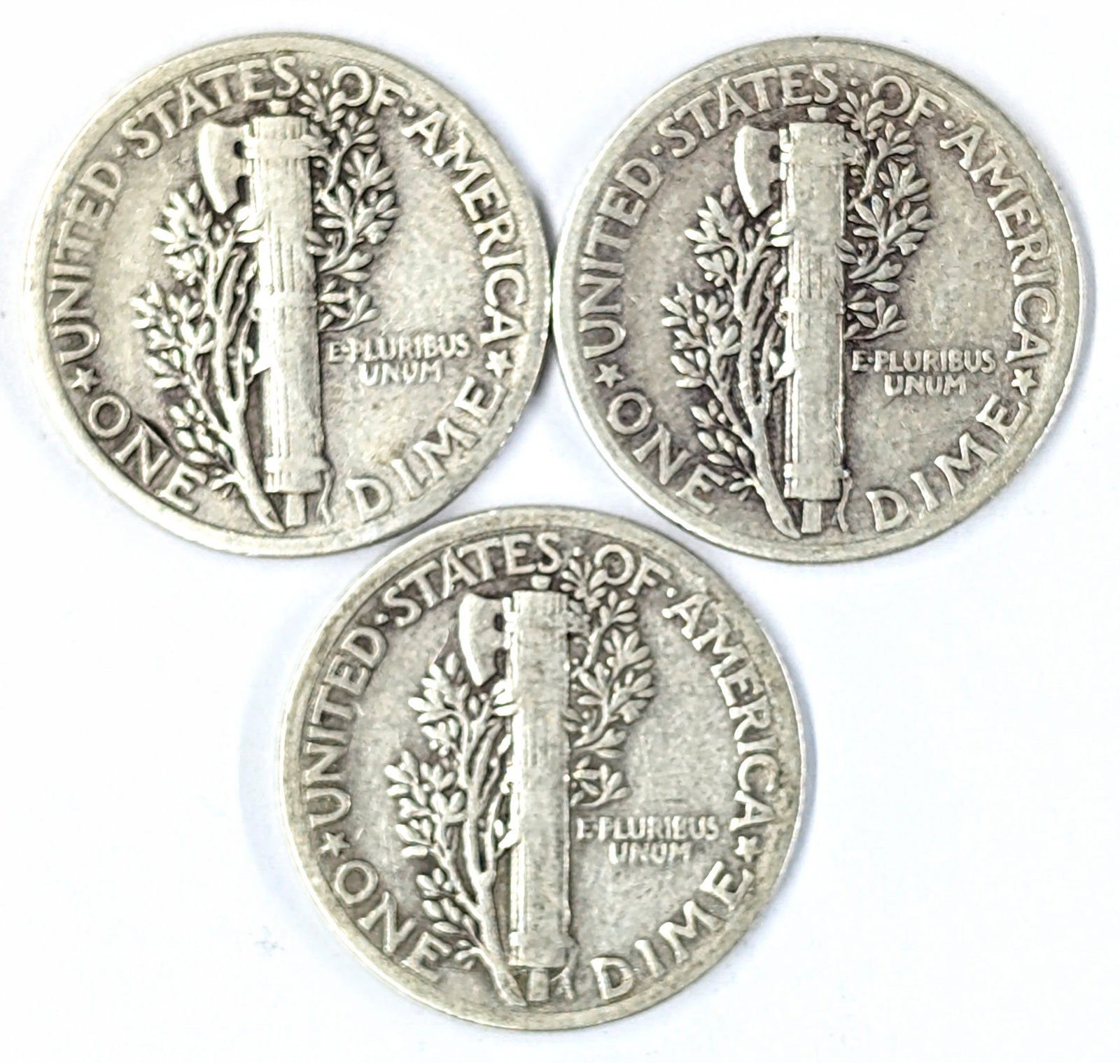Lot of 3 Silver Mercury Dimes - All 1938 - 2