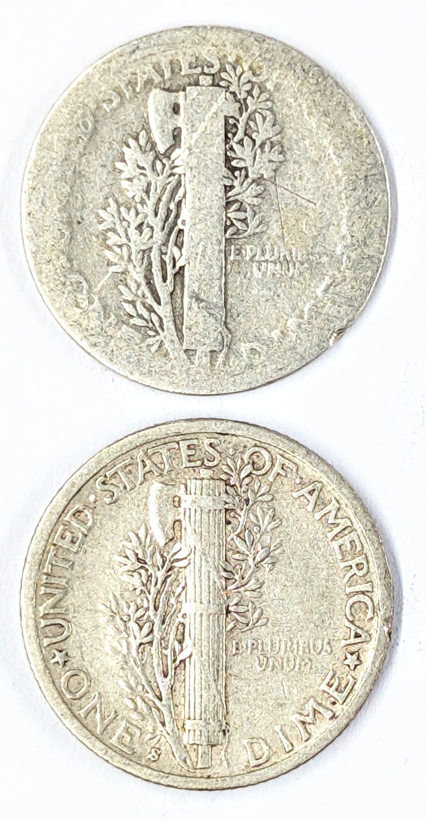 Lot of 2 Silver Mercury Dimes - 191?, 1940-S - 2