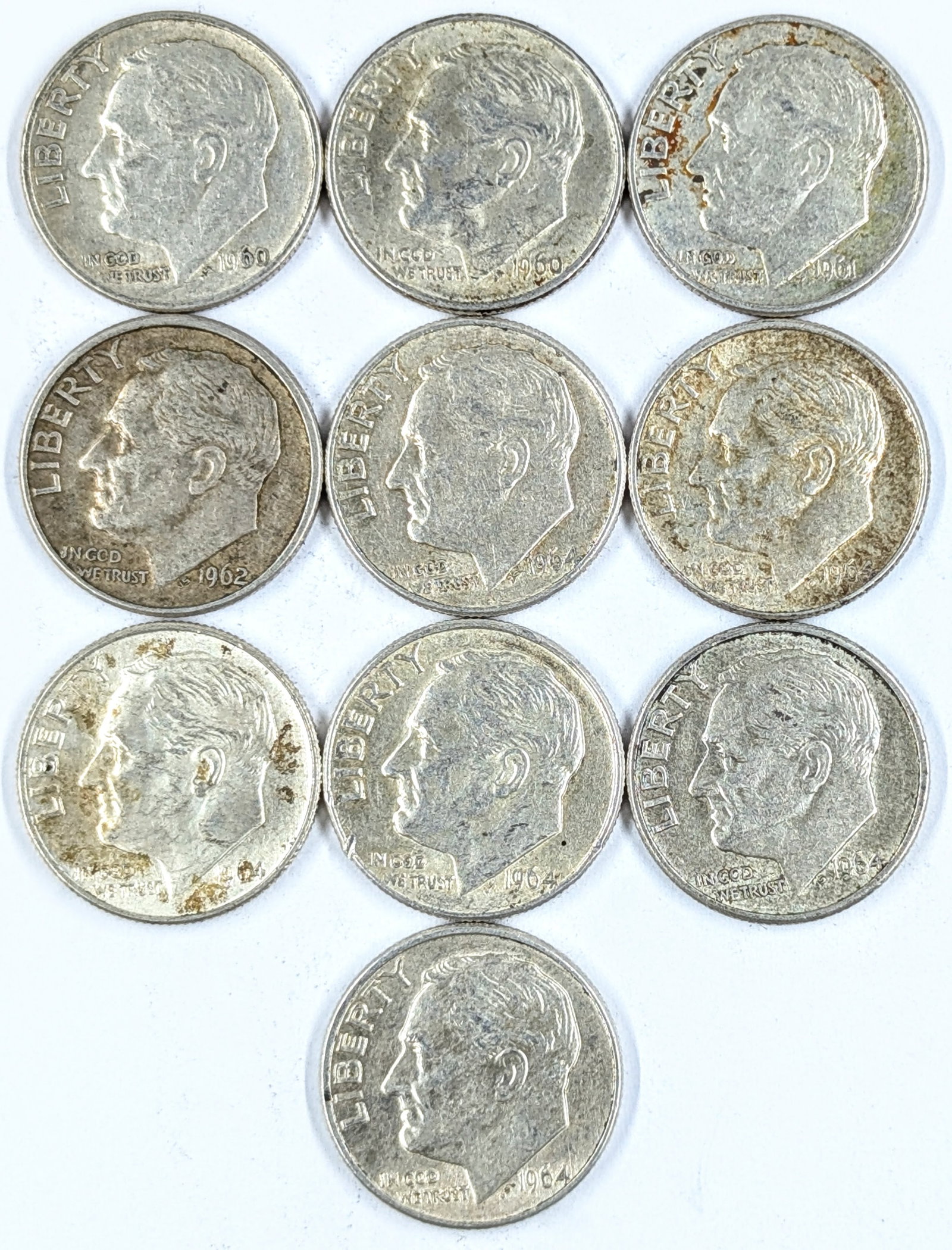 Lot of 10 Silver Roosevelt Dimes - 1960-1964: Silver