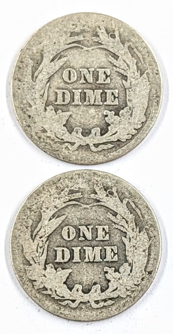 Lot of 2 Silver Barber Dimes- 1904, 1905 - 2