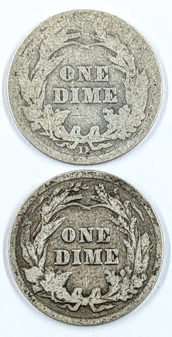Lot of 2 Silver Barber Dimes- 1907-D, 1914 - 2