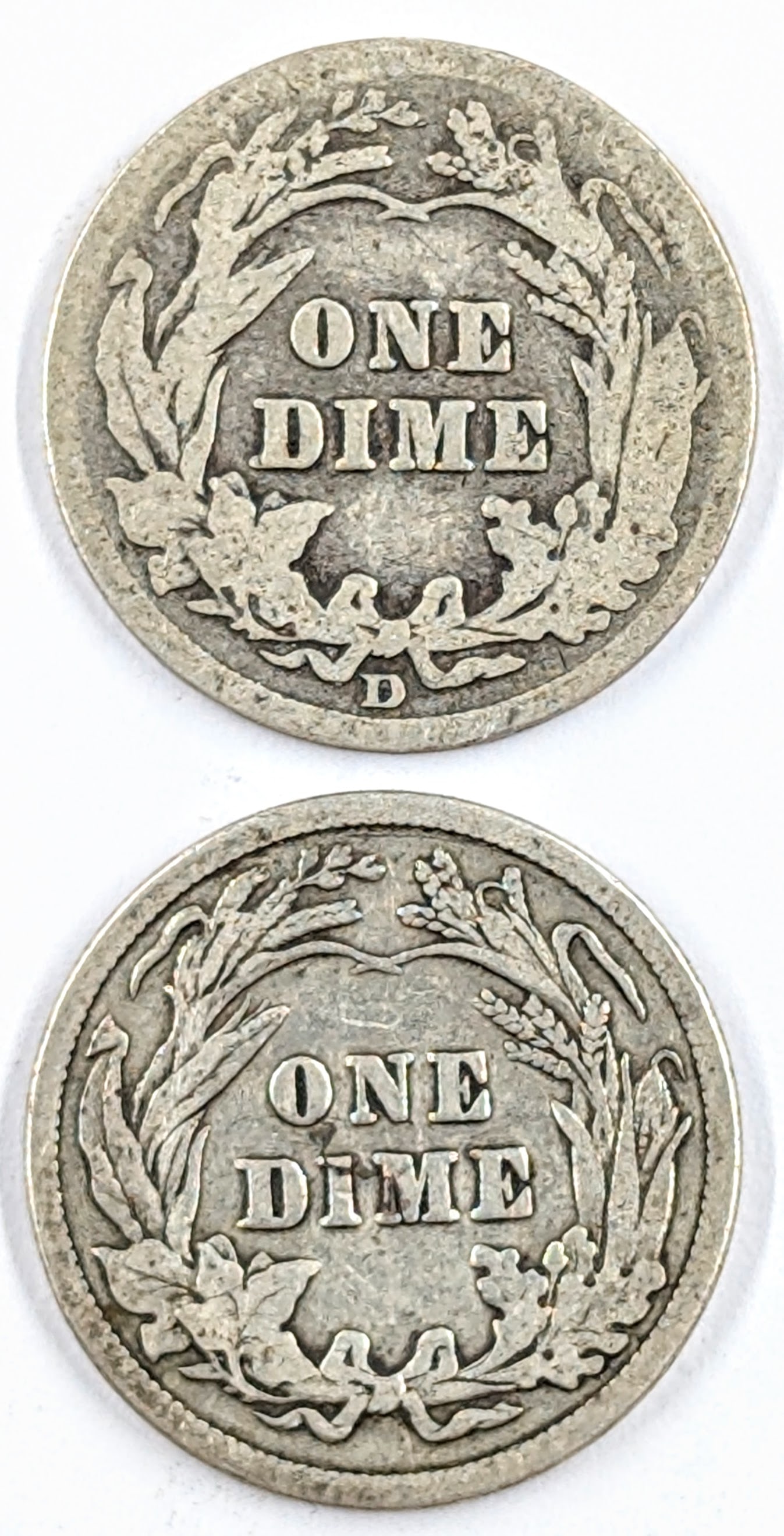 Lot of 2 Silver Barber Dimes- 1914-D, 1915 - 2