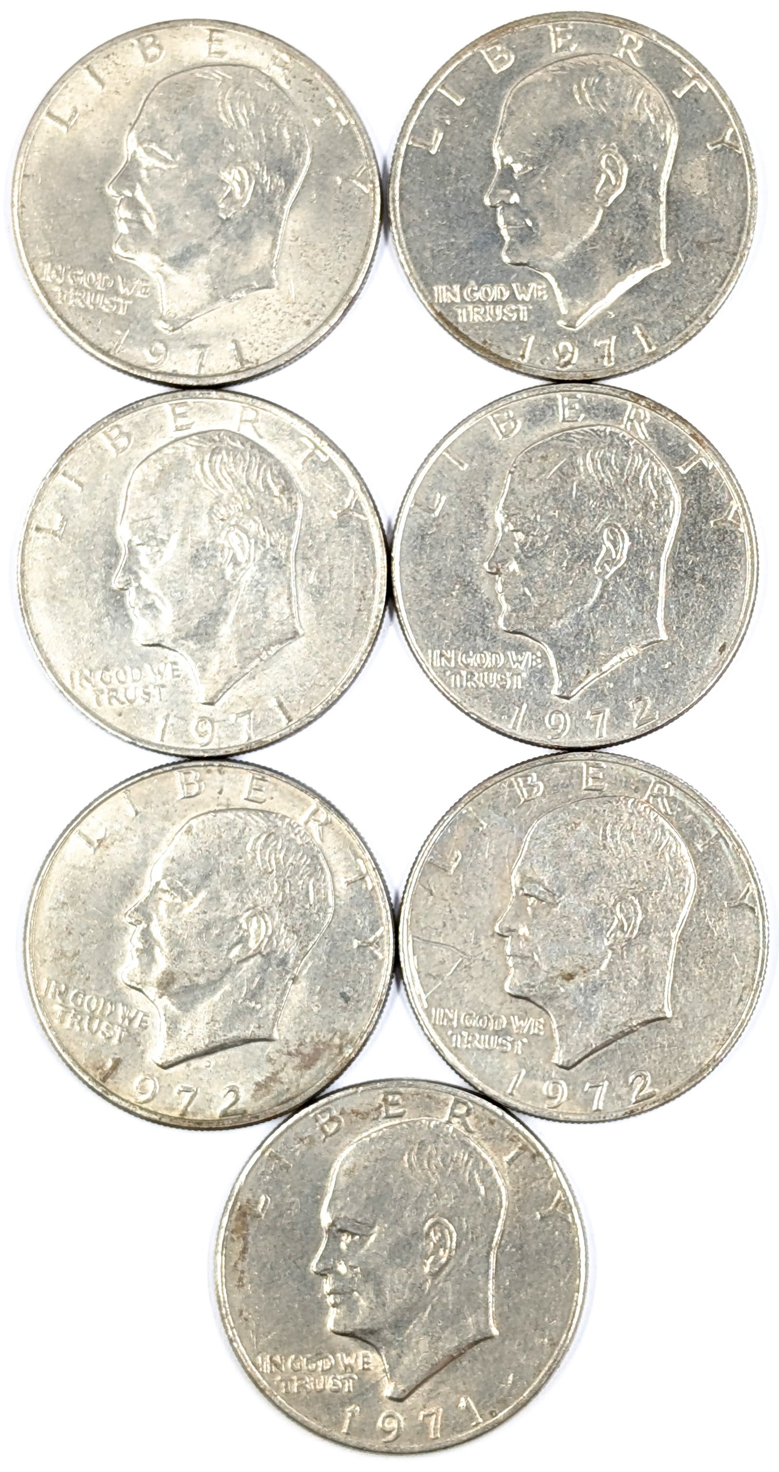 Lot of 7 Eisenhower "Ike" Dollars - 1971-1972: Coin