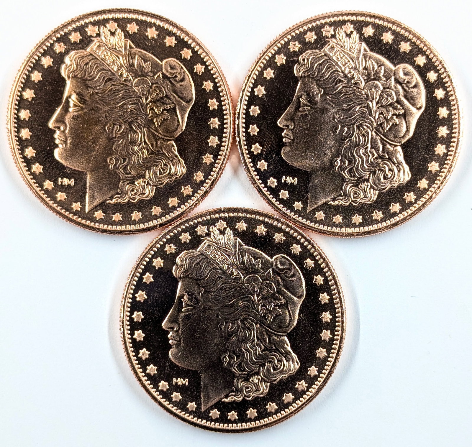 Lot of 3 - 1 Ounce (each) Fine .999 Copper Rounds - Lady Liberty: Copper