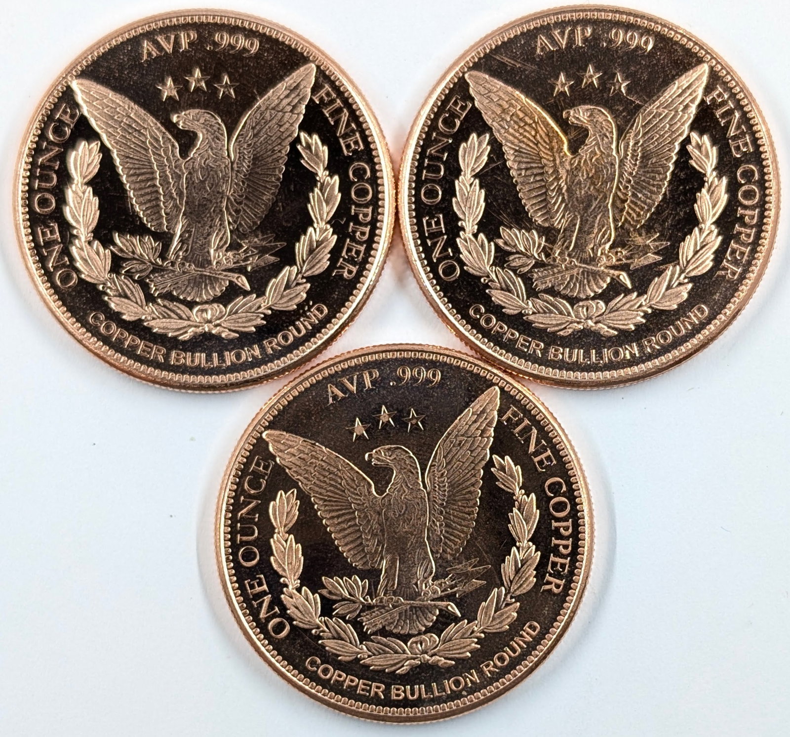Lot of 3 - 1 Ounce (each) Fine .999 Copper Rounds - Lady Liberty - 2