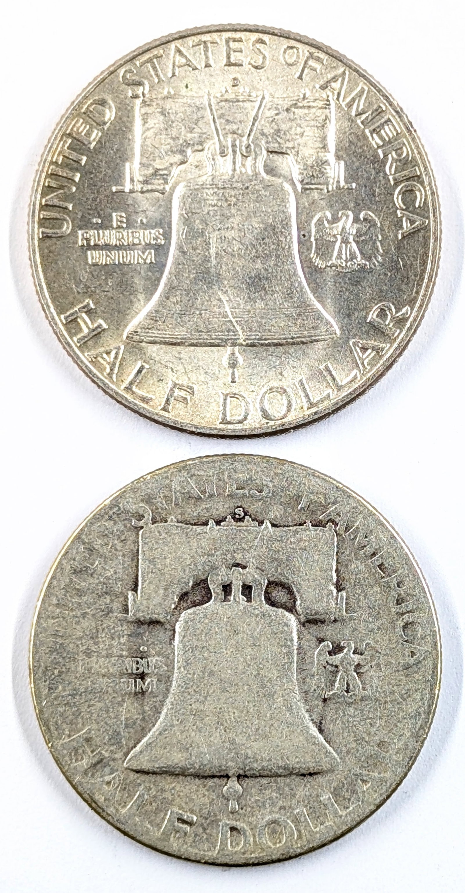 Lot of 2 Silver Franklin Half Dollars- 1950-D,1951-S - 2