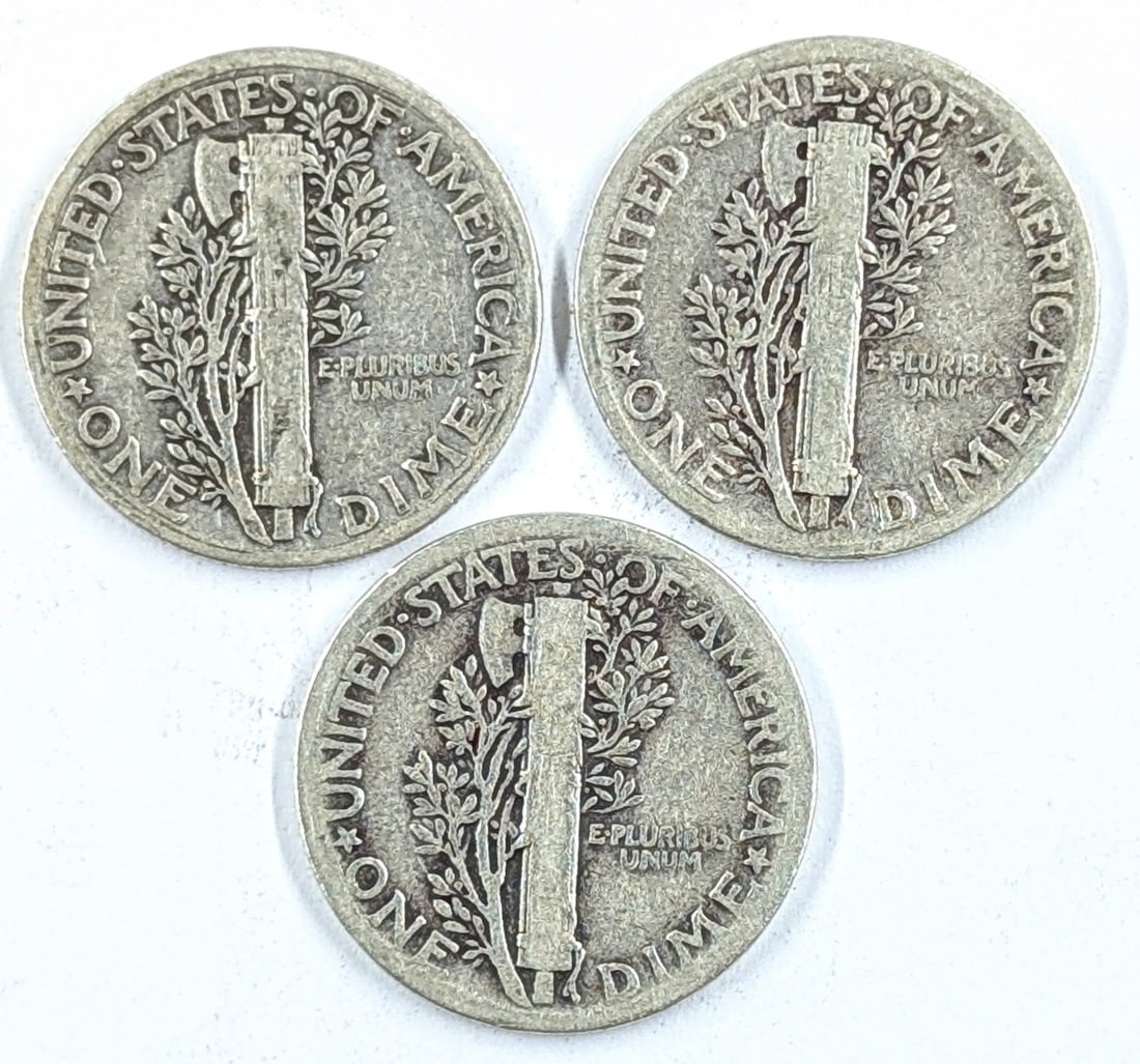 Lot of 3 Silver Mercury Dimes- All 1936 - 2