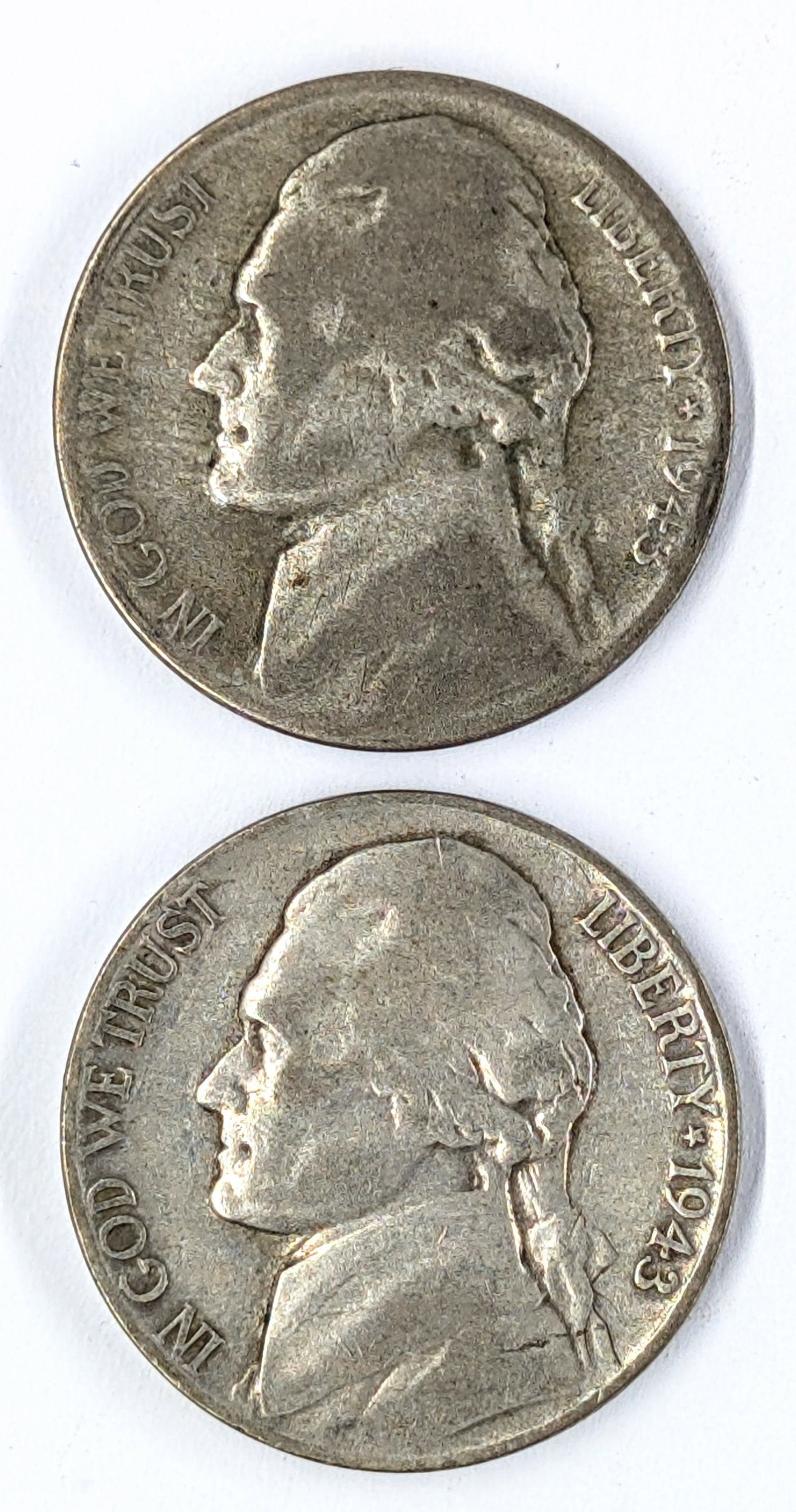 Lot of 2 Silver War Nickels - 1943 S/P: 35% Silver