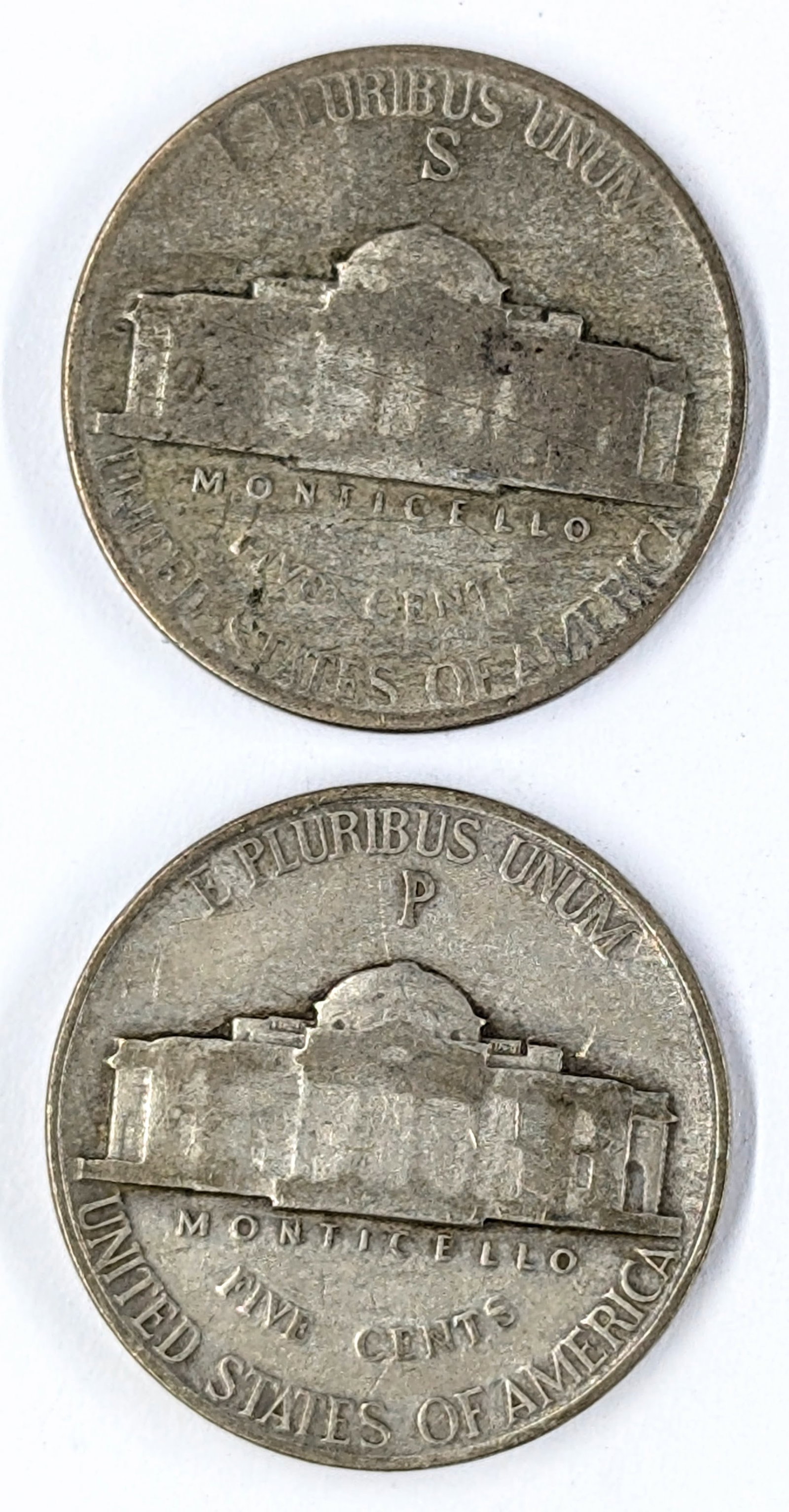 Lot of 2 Silver War Nickels - 1943 S/P - 2