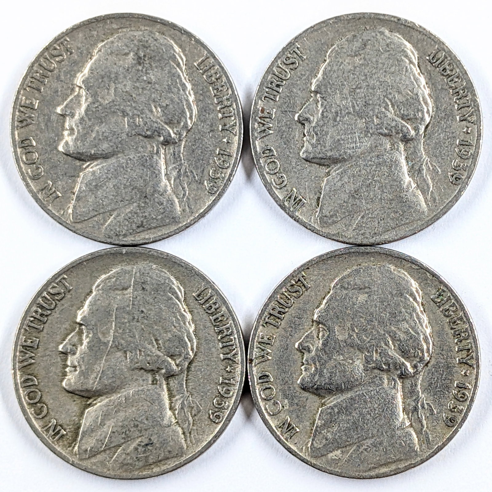 Lot of 4 Jefferson Nickels- All 1939: Coin