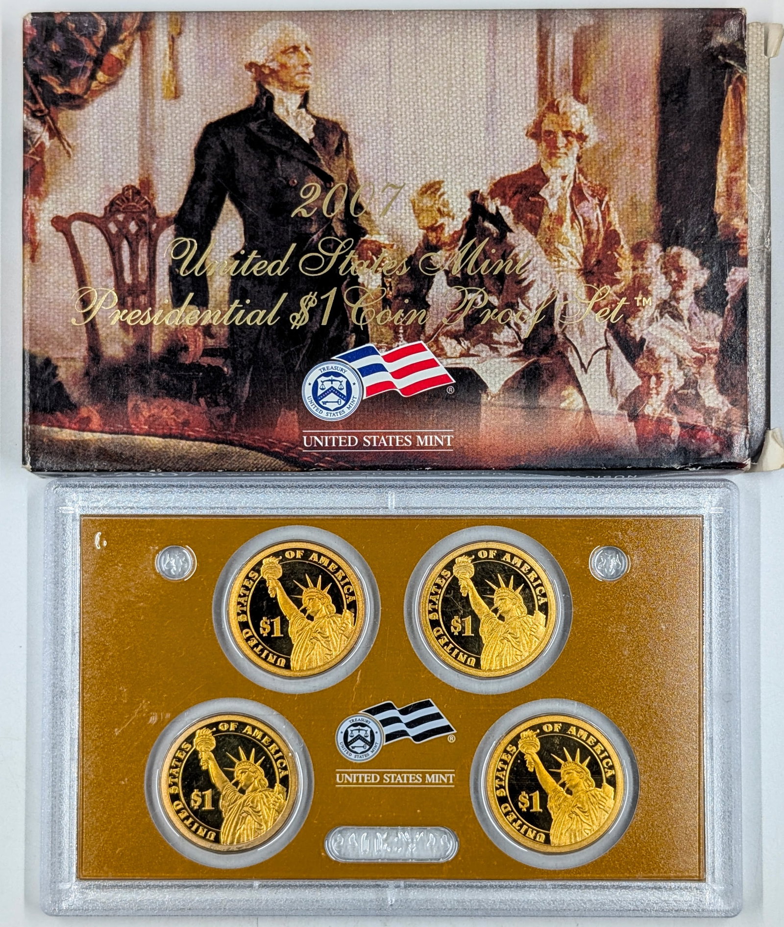 2007 US Mint Presidential $1 Coin Proof Set w/ Washington, Adams, Jefferson, & Madison - 2