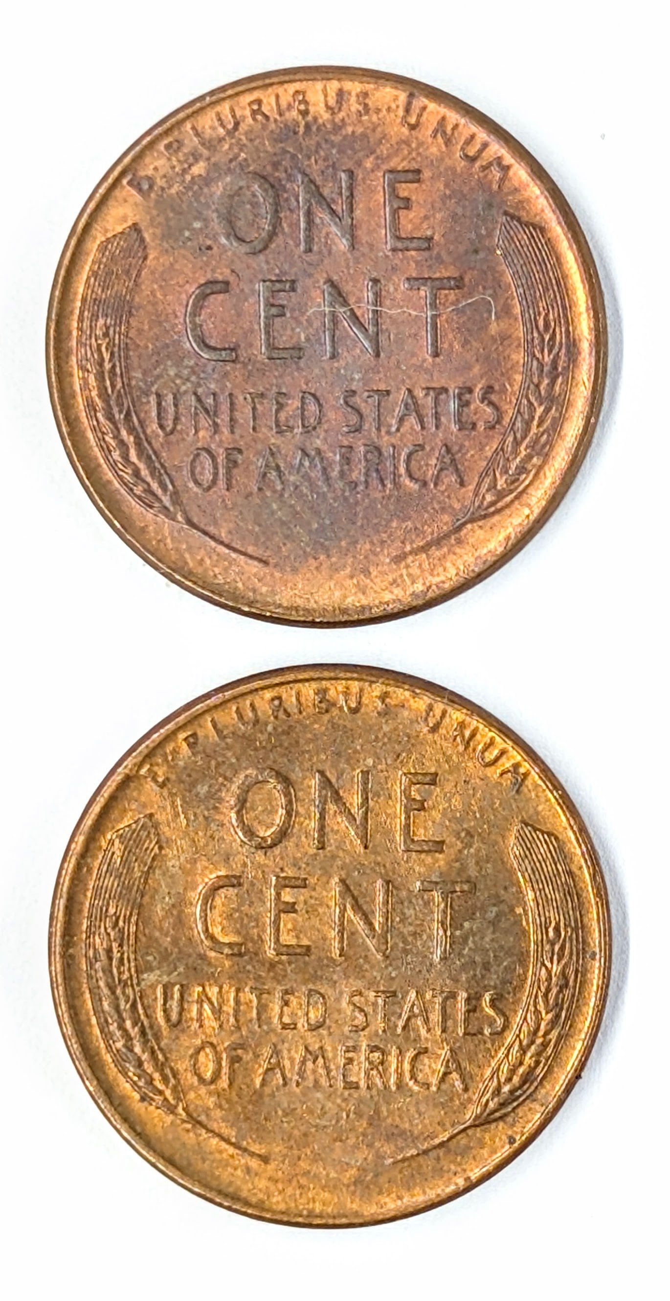 Lot of 2 Uncirculated Wheat Cents- 1957-D- Toned 1958-D - 2