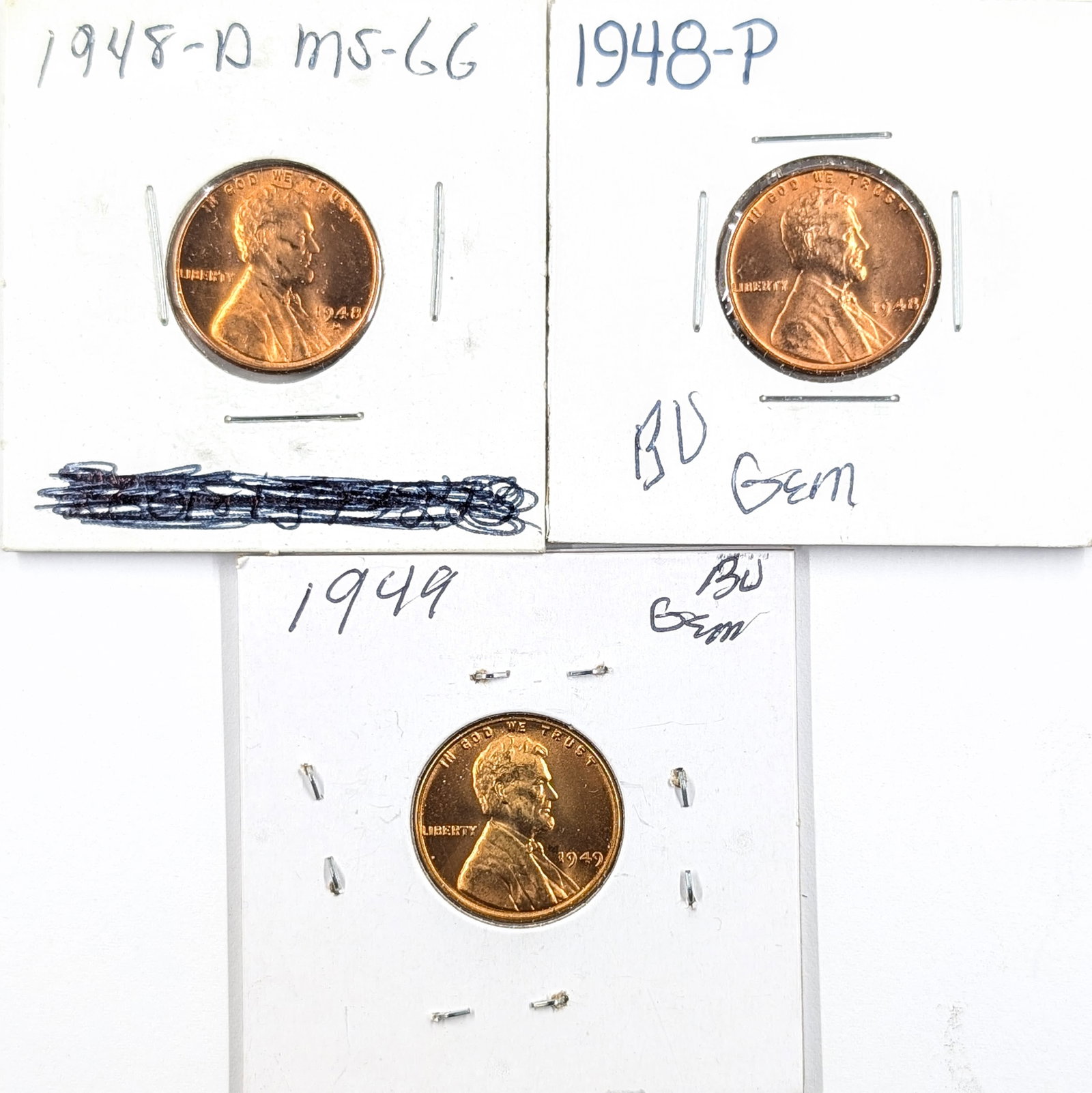 Lot of 3 Uncirculated Wheat Cents- 1948-D/P, 1949: Coin