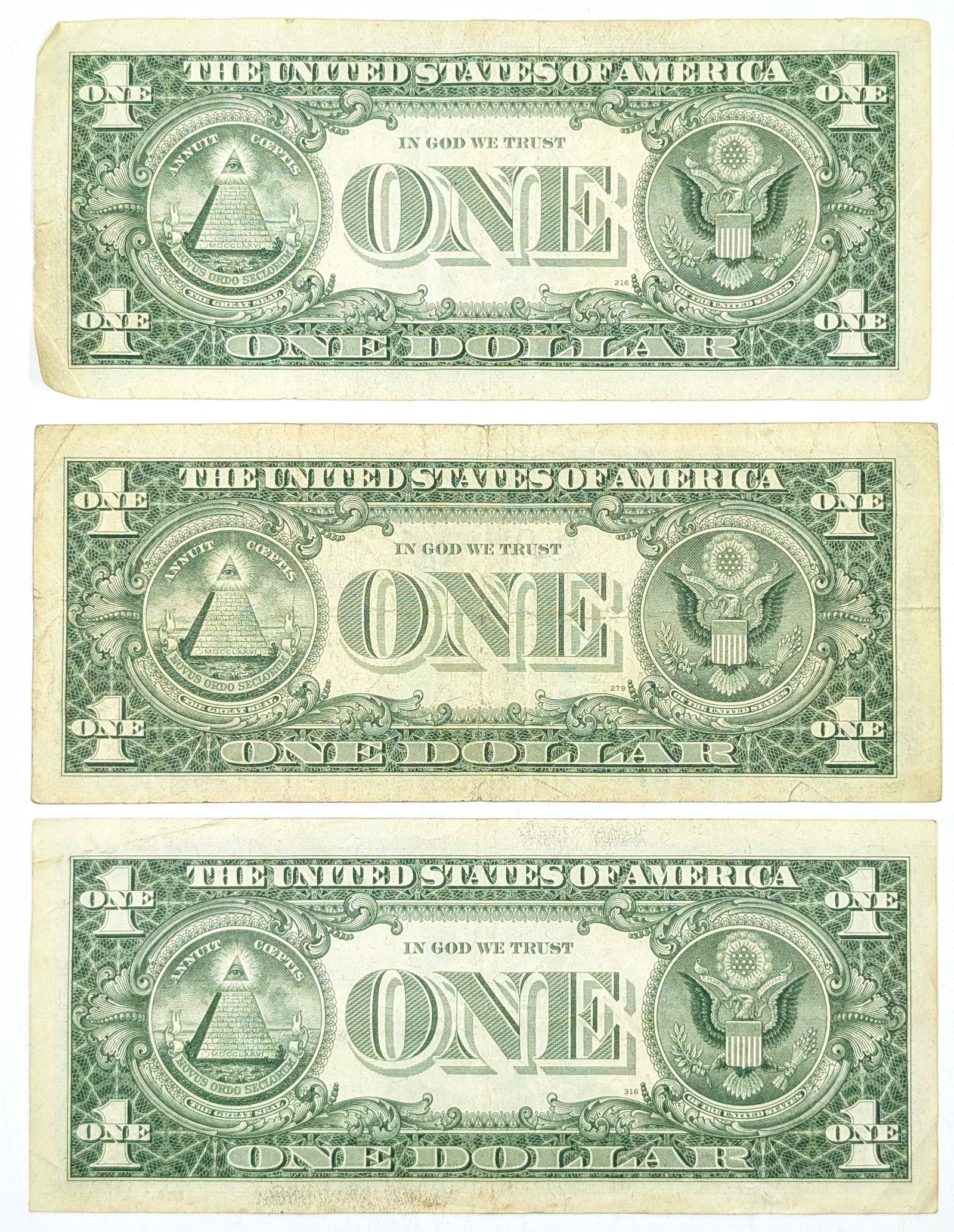 Lot of 3 - $1 Notes - Silver Certificates- All 1957 - 2