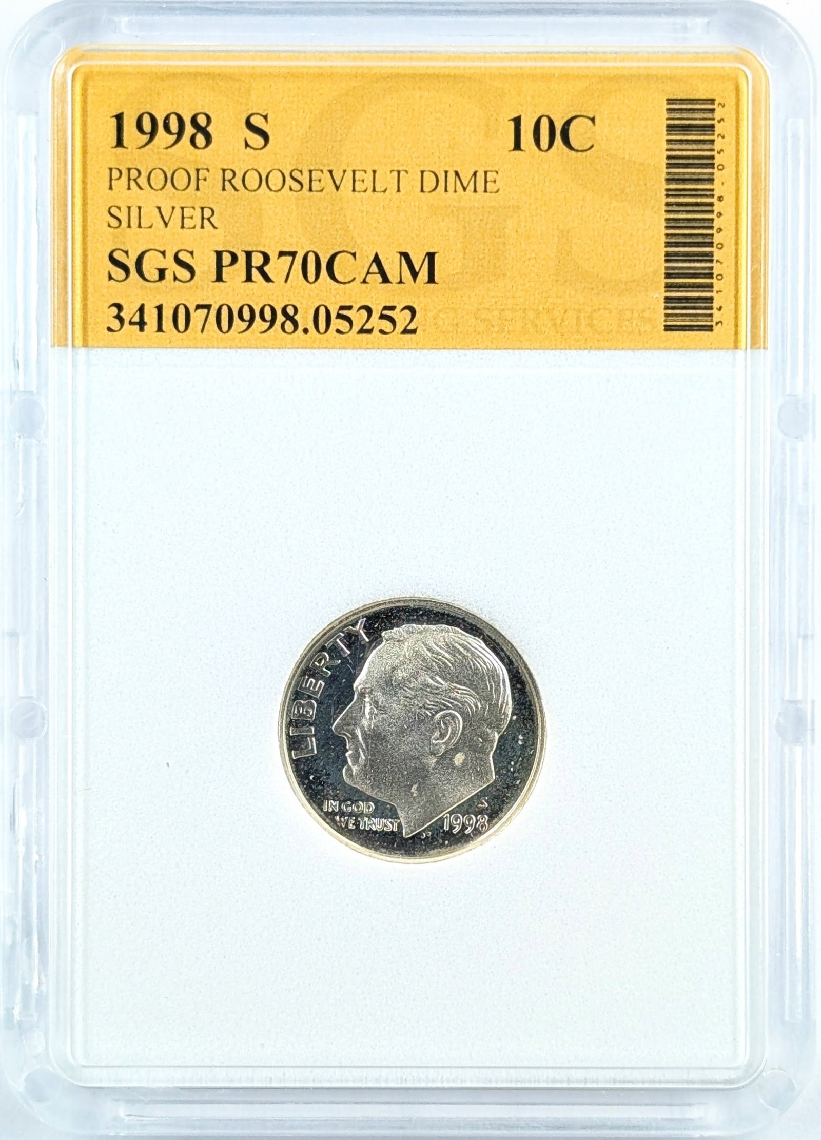 SGS 1998-S PR70CAM Silver Roosevelt Dime: Silver