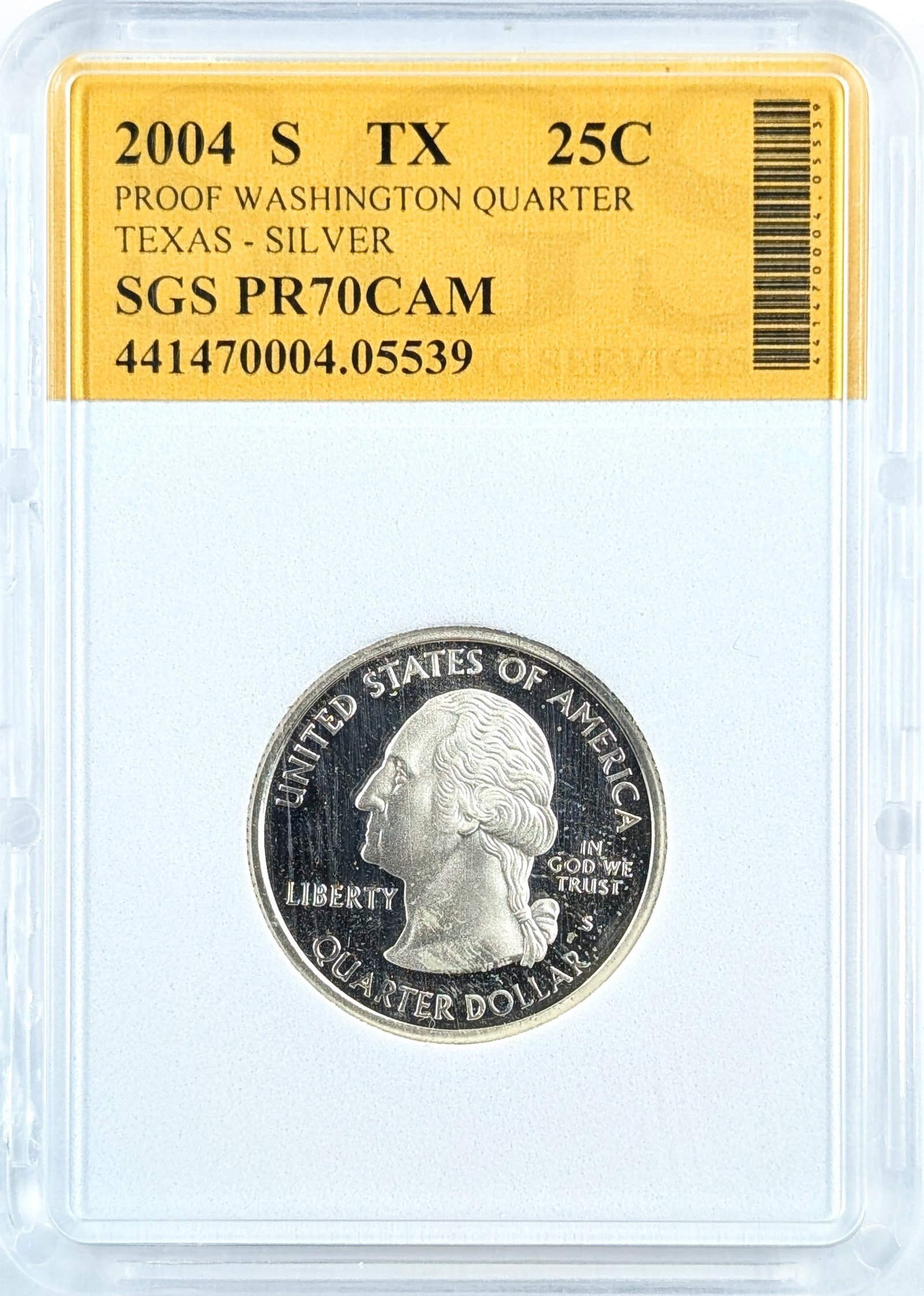 SGS 2004-S PR70CAM Silver Washington State Quarter- Texas: Silver