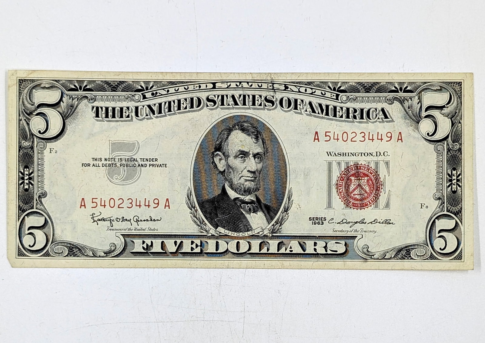 1963 $5 Note - Red Seal: Circulated Condition