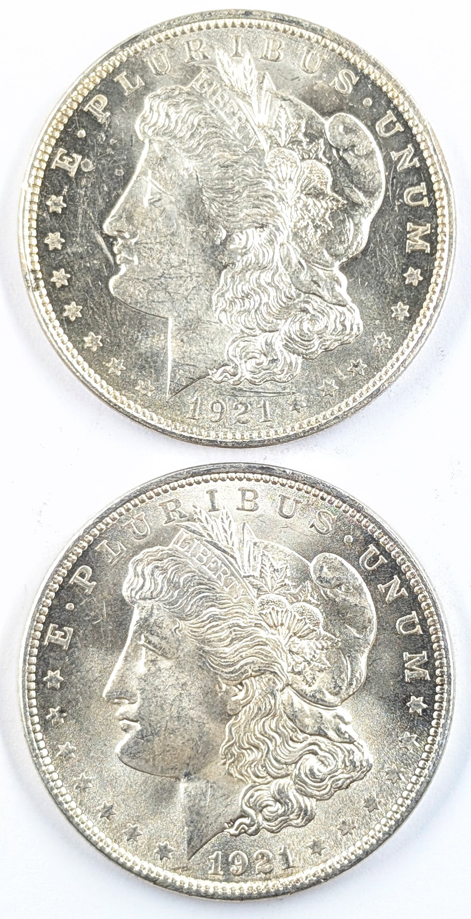 Lot of 2 Morgan Silver Dollars- Both 1921: Silver