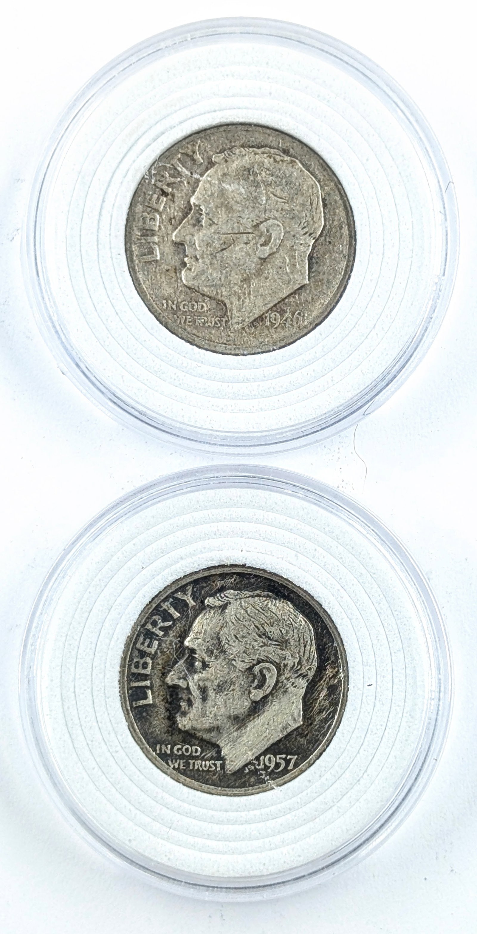 Lot of 2 Silver Roosevelt Dimes- 1946,1957: Silver