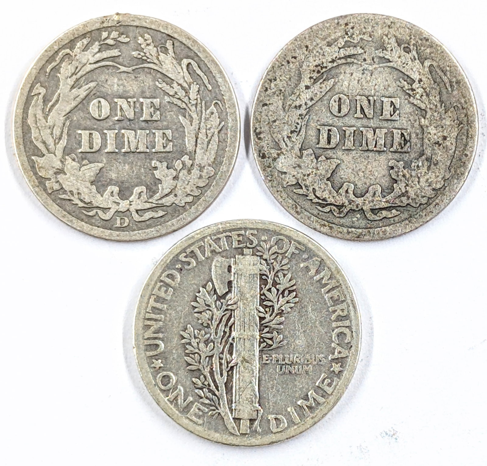 Lot of 3 Silver Dimes- 1914 D/P Barber, 1934 Mercury - 2