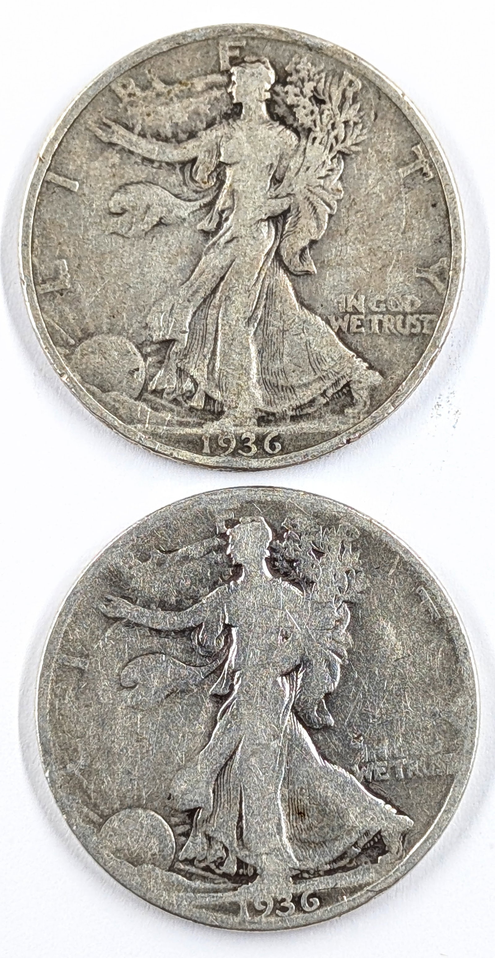 Lot of 2 Silver Walking Liberty Half Dollars- 1936 P/D: Silver