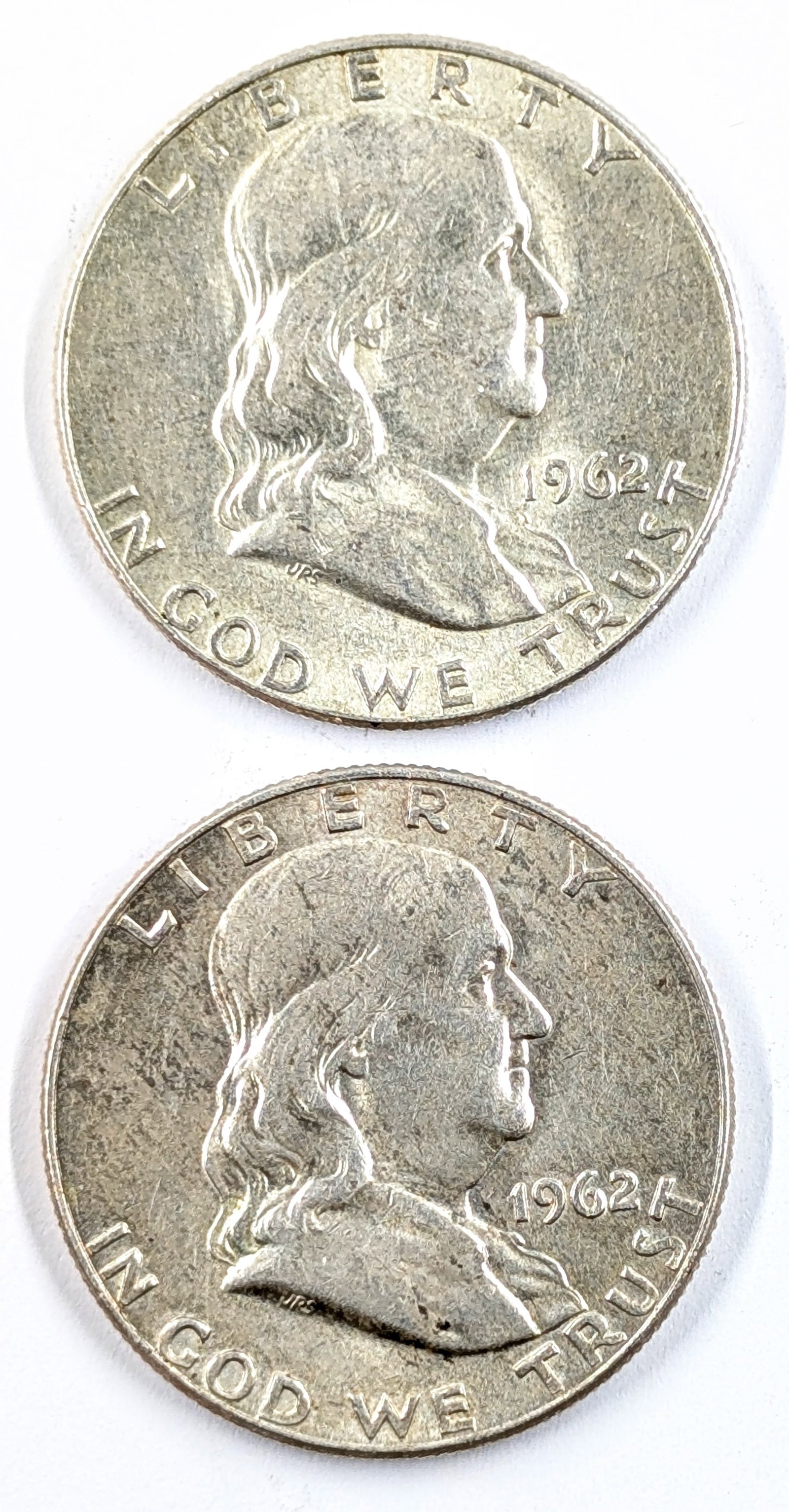 Lot of 2 Silver Franklin Half Dollars- Both 1962-D (1 of 2)