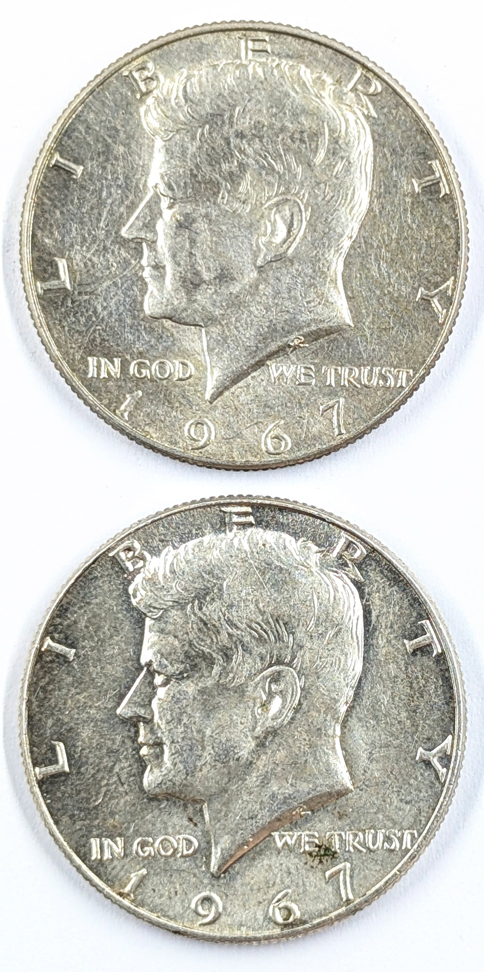Lot of 2 Silver John F Kennedy Half Dollars - Both 1967: 40%Silver