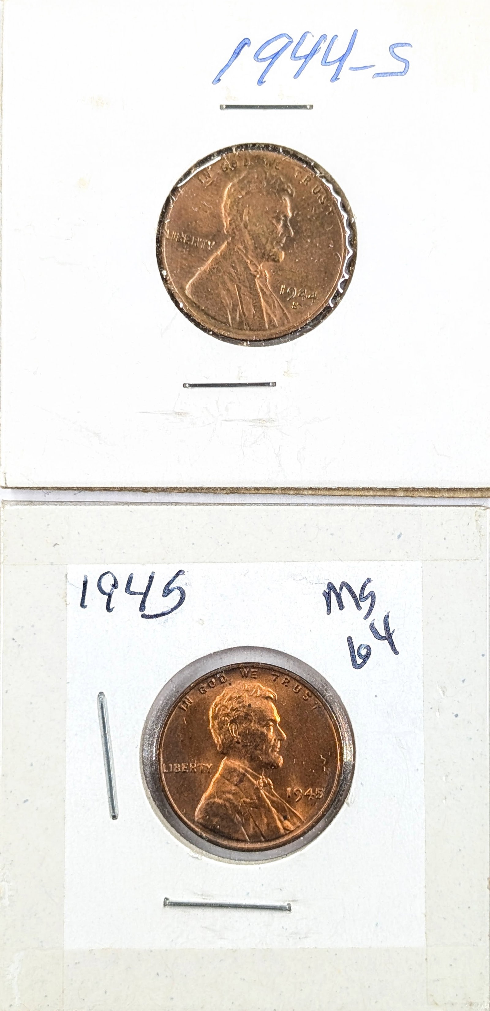 Lot of 2 Uncirculated Wheat Cents- 1944-S, 1945: Coin