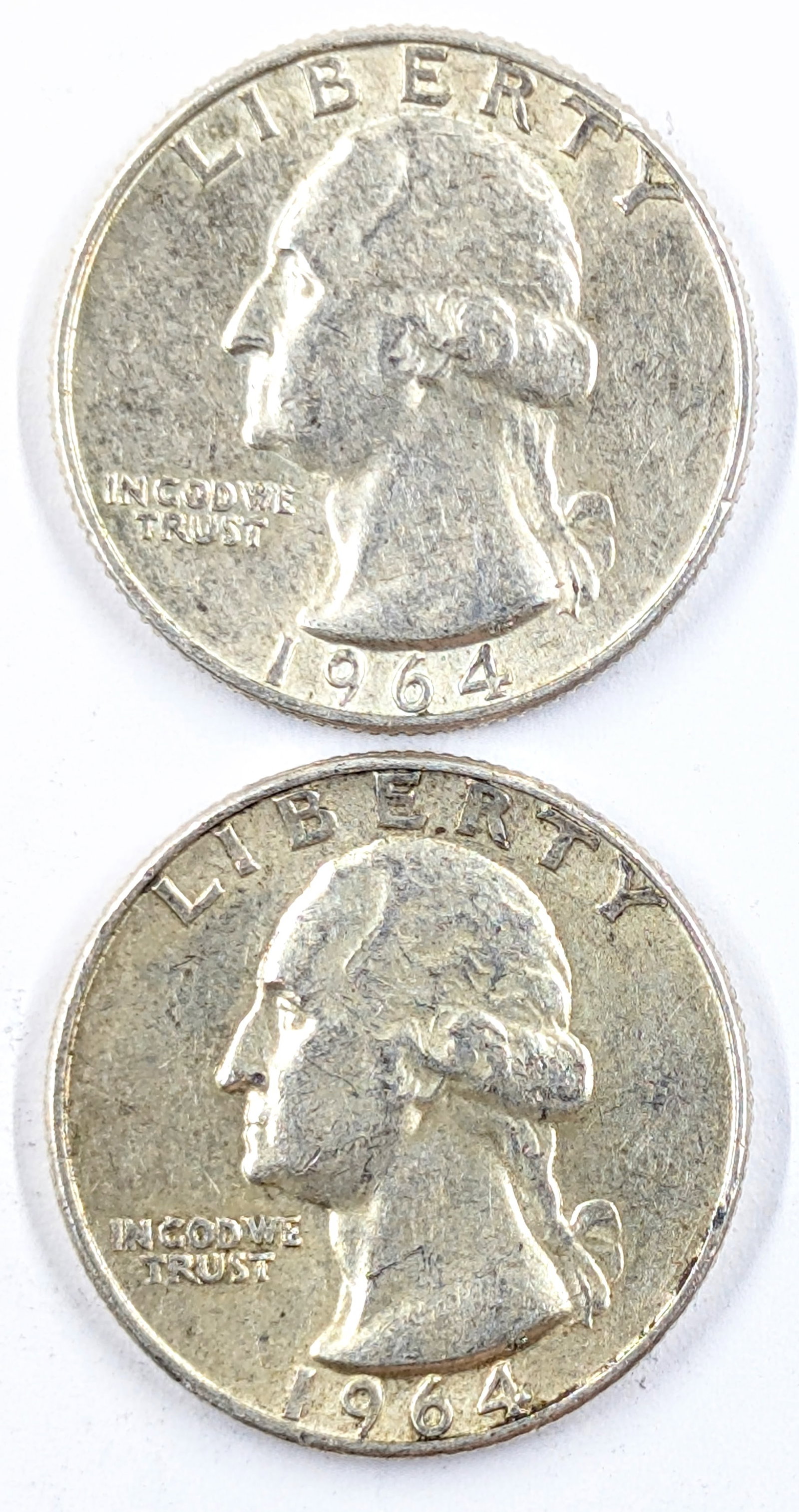 Lot of 2 Silver Washington Quarters- 1964 P/D: Silver