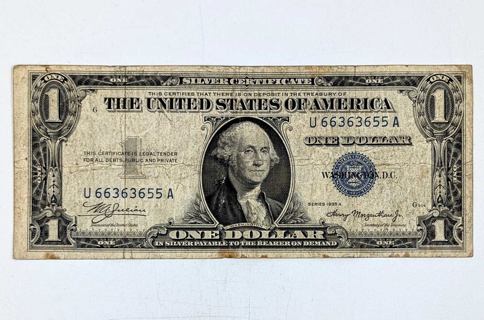 1935-A $1 Note - Silver Certificate: Heavily Circulated Condition