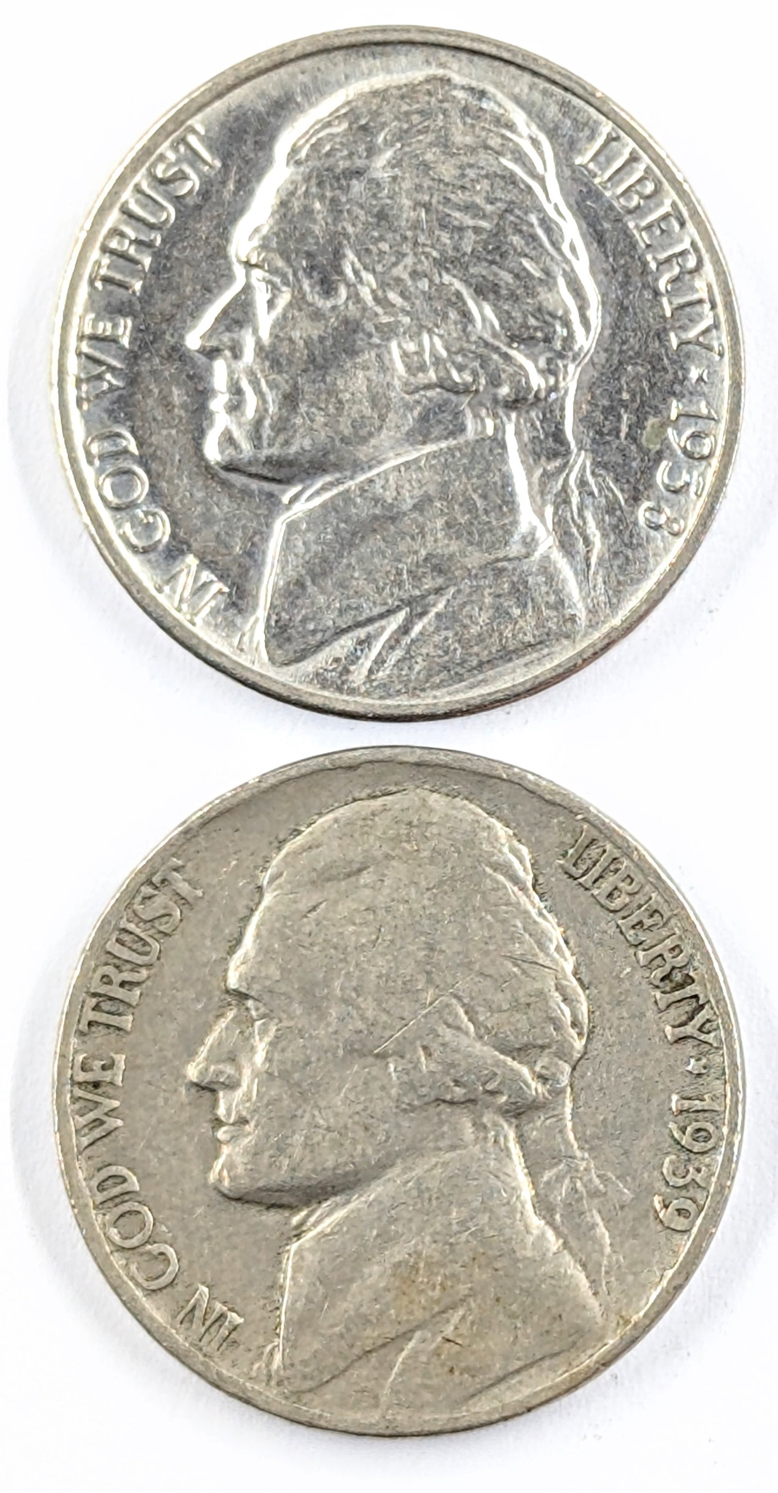 Lot of 2 Jefferson Nickels- 1938, 1939: Coin