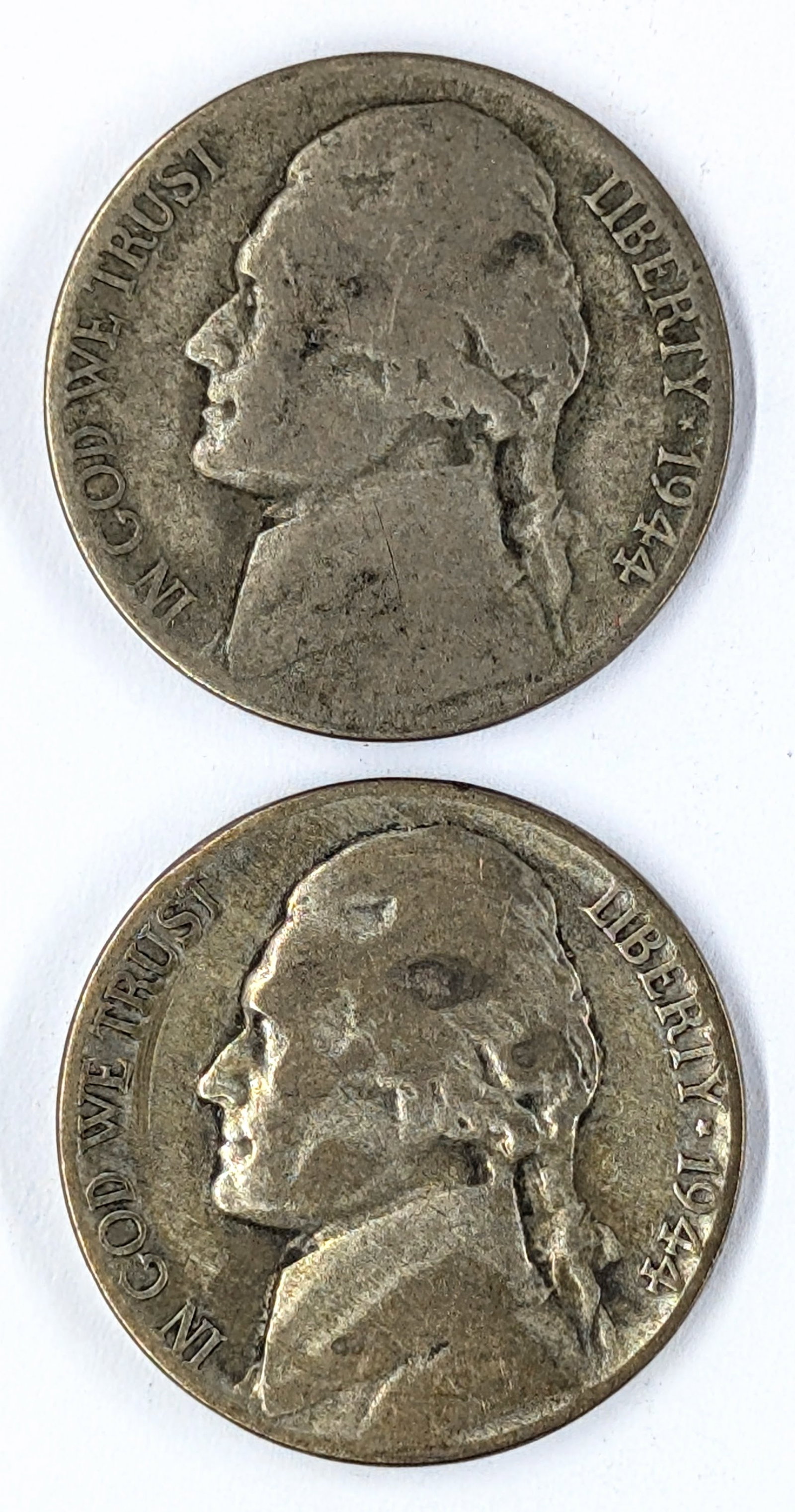 Lot of 2 Silver War Nickels - 1944 D/P: 35% Silver