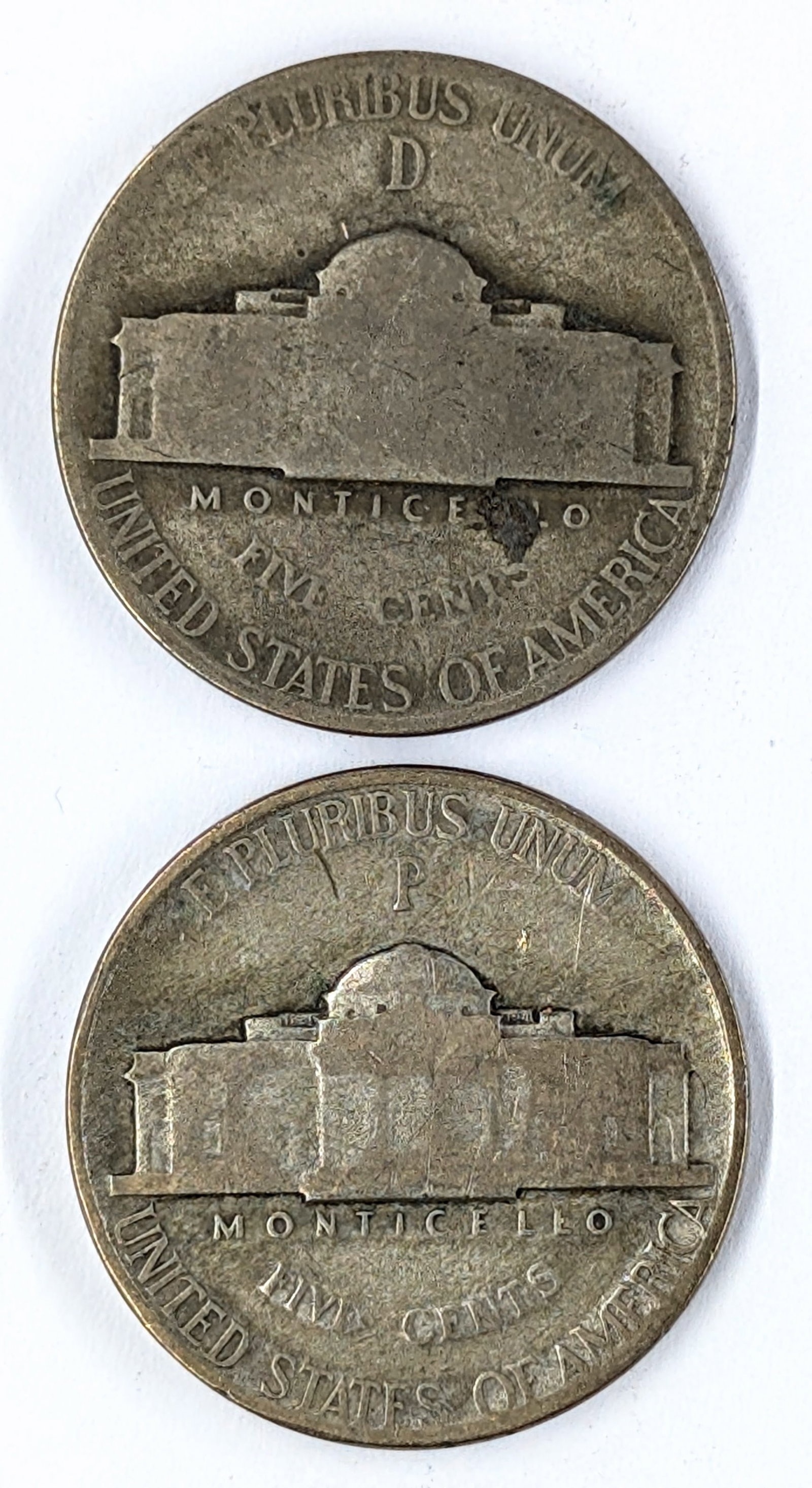 Lot of 2 Silver War Nickels - 1944 D/P - 2