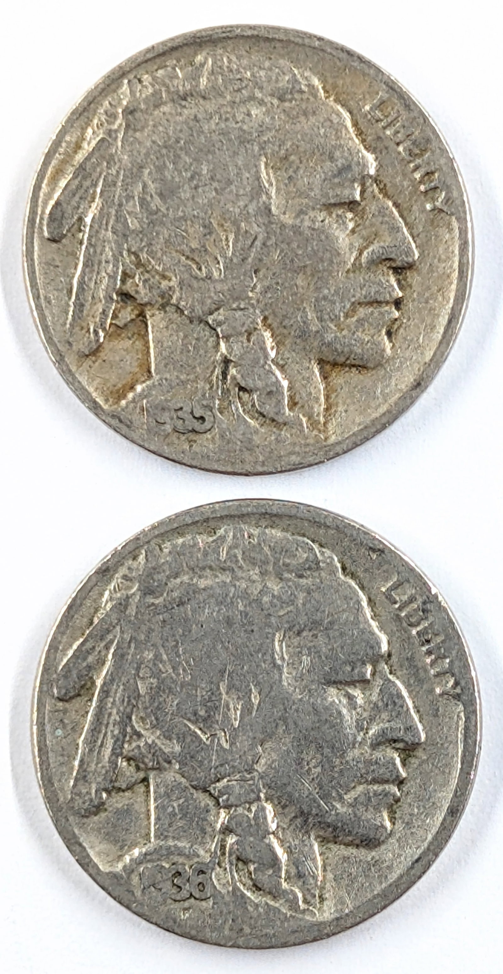 Lot of 2 Buffalo Head Nickels- 1935, 1936: Coin