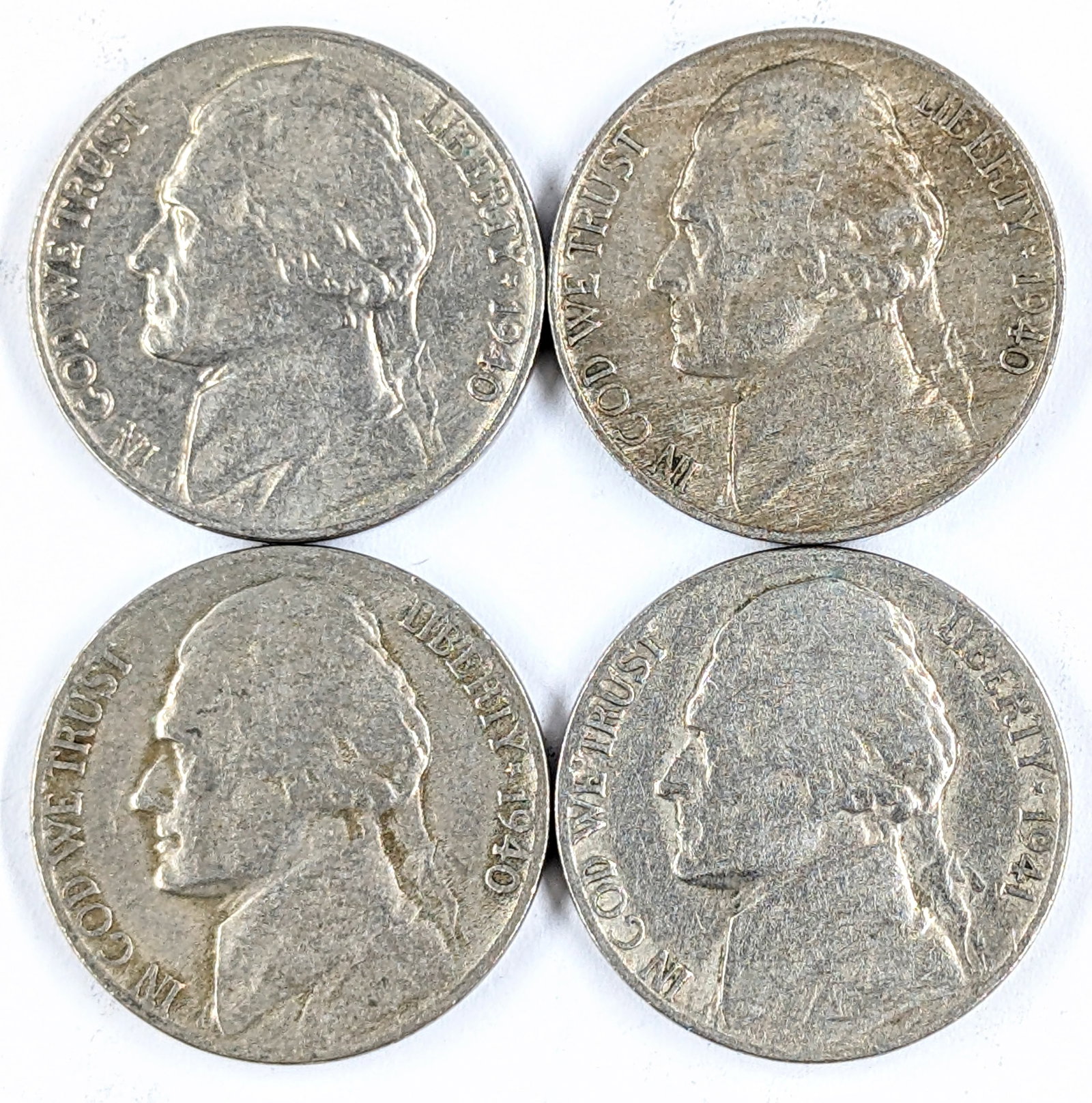 Lot of 4 Jefferson Nickels- 1940-1941: Coin