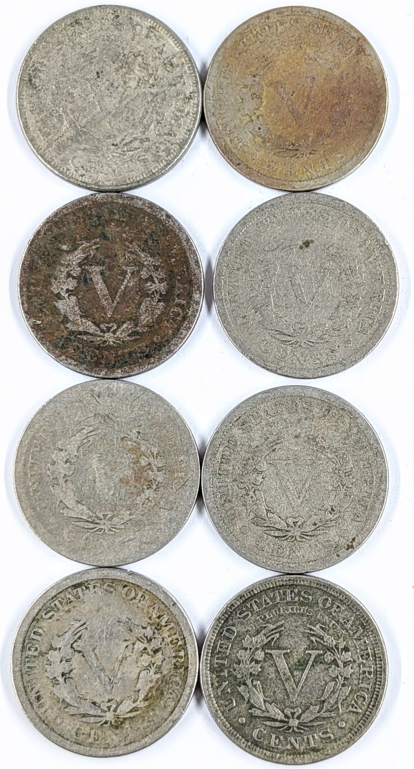 Lot of 8 Liberty V Nickels- 1896-1910 - 2