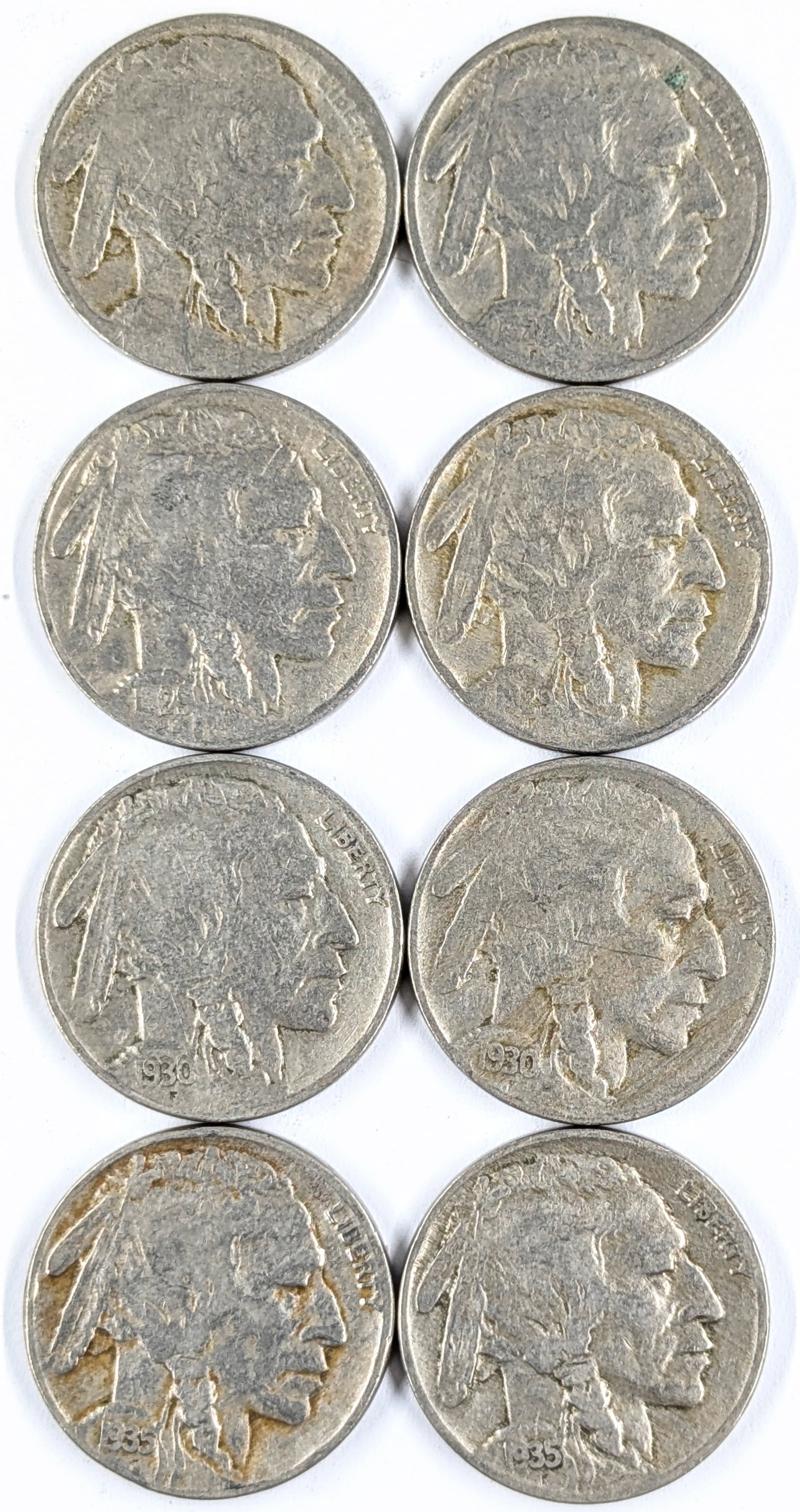 Lot of 8 Buffalo Head Nickels- 1929-1935: Coin
