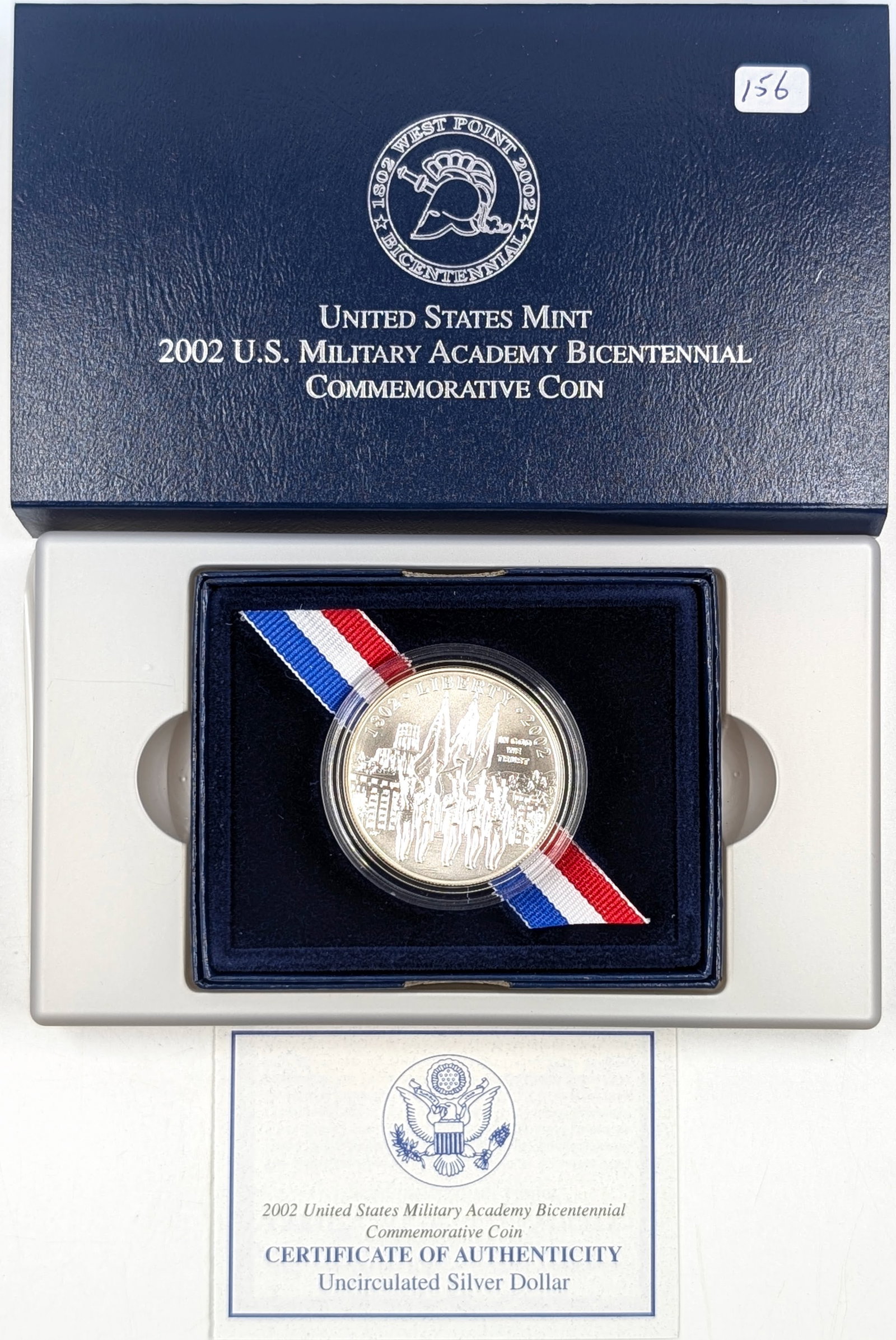 2002 US Mint Military Academy Bicentennial Commemorative Silver Coin- W/ Box & Papers: Silver
