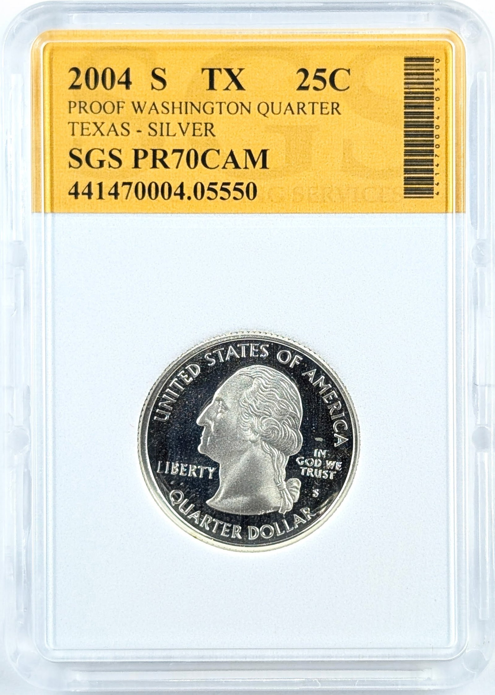 SGS 2004-S PR70CAM Silver Washington State Quarter- Texas: Silver