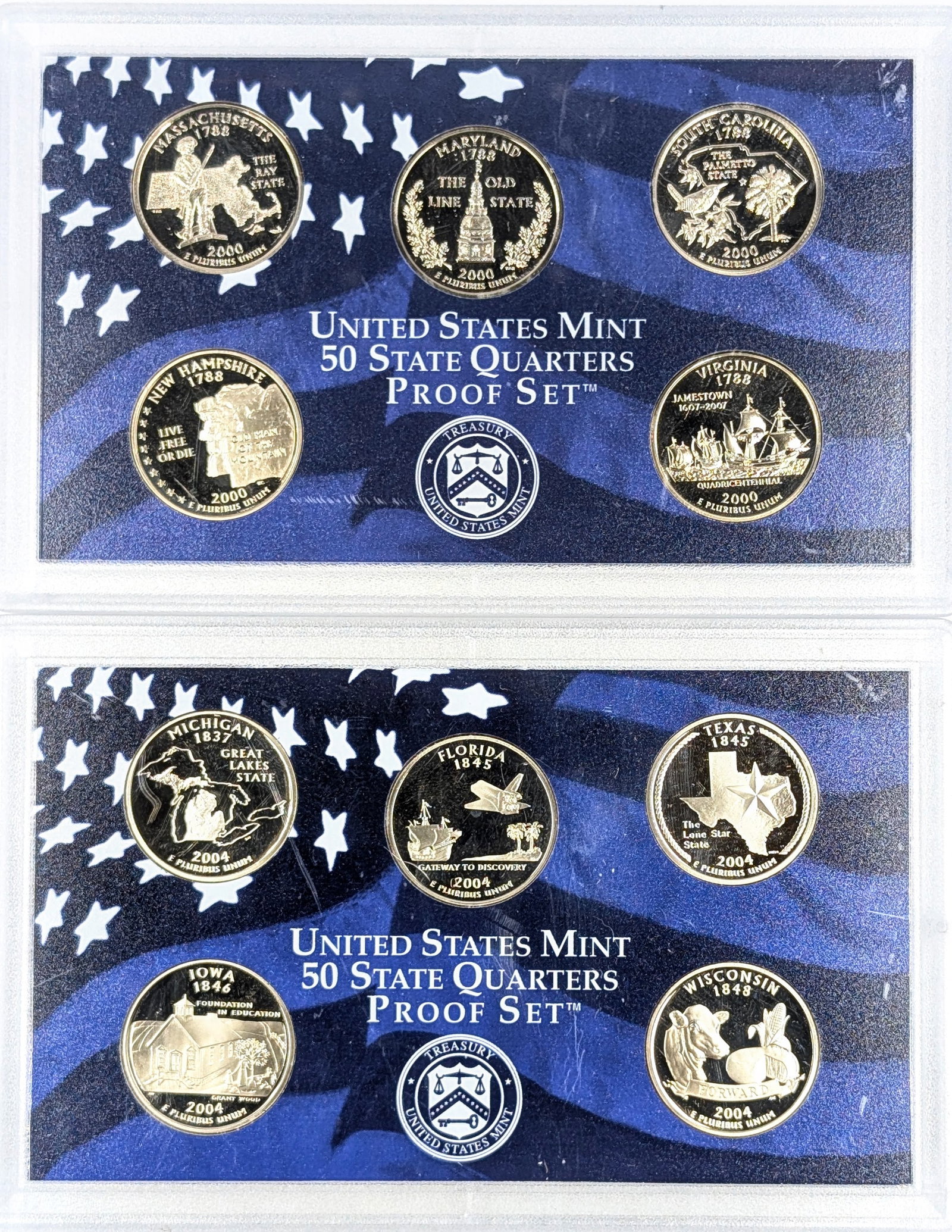 Lot of 2- US Mint 50 State Quarters Proof Set- 2000,2004: Coin