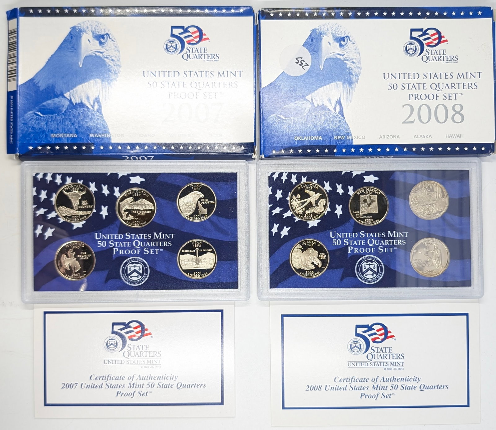 Lot of 2- US Mint 50 State Quarters Proof Set- 2007, 2008: Coin