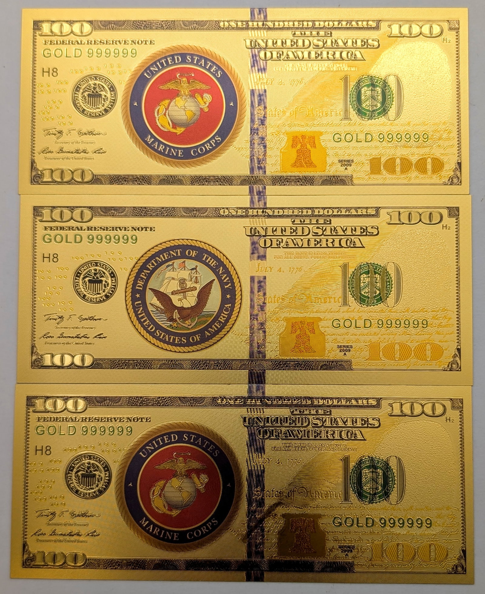 Lot of US Marine Corps/ US Navy Gold foil $100 design: Gold Foil