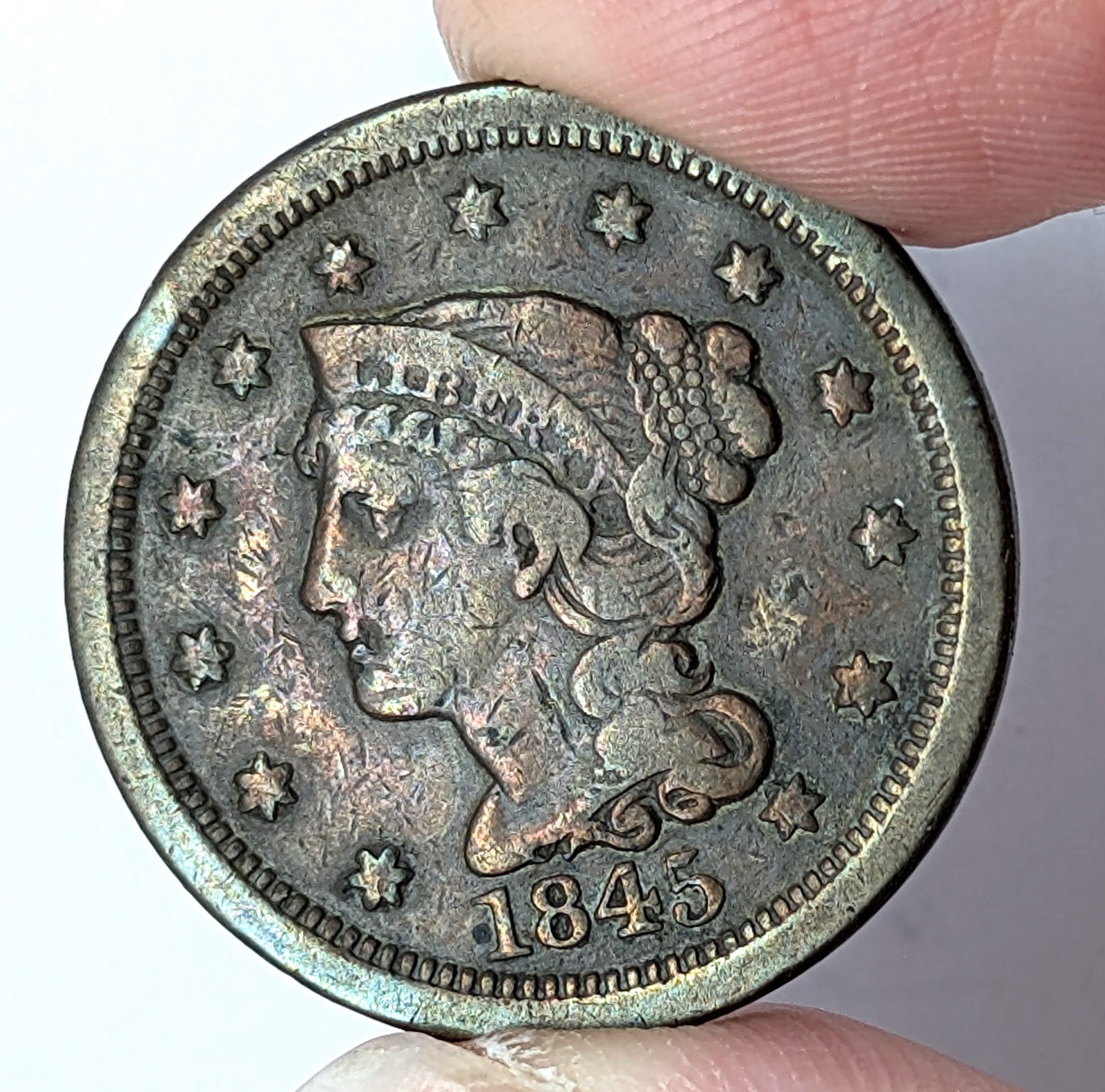 1845 Large Cent - Toned: Coin